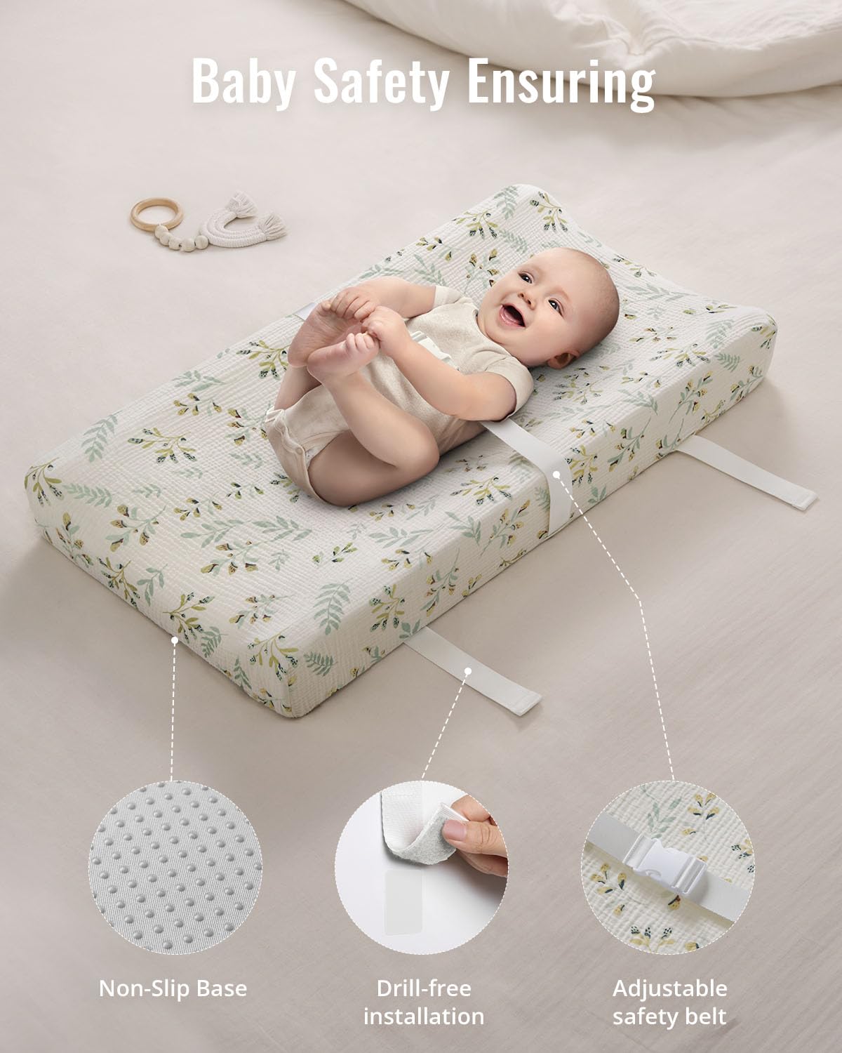 Blissful Diary Muslin Baby Changing Pad with Waterproof Lining Foam, Diaper Changing Table Pad with Cover for Dressers (Botanical Leaf, Rectangular)