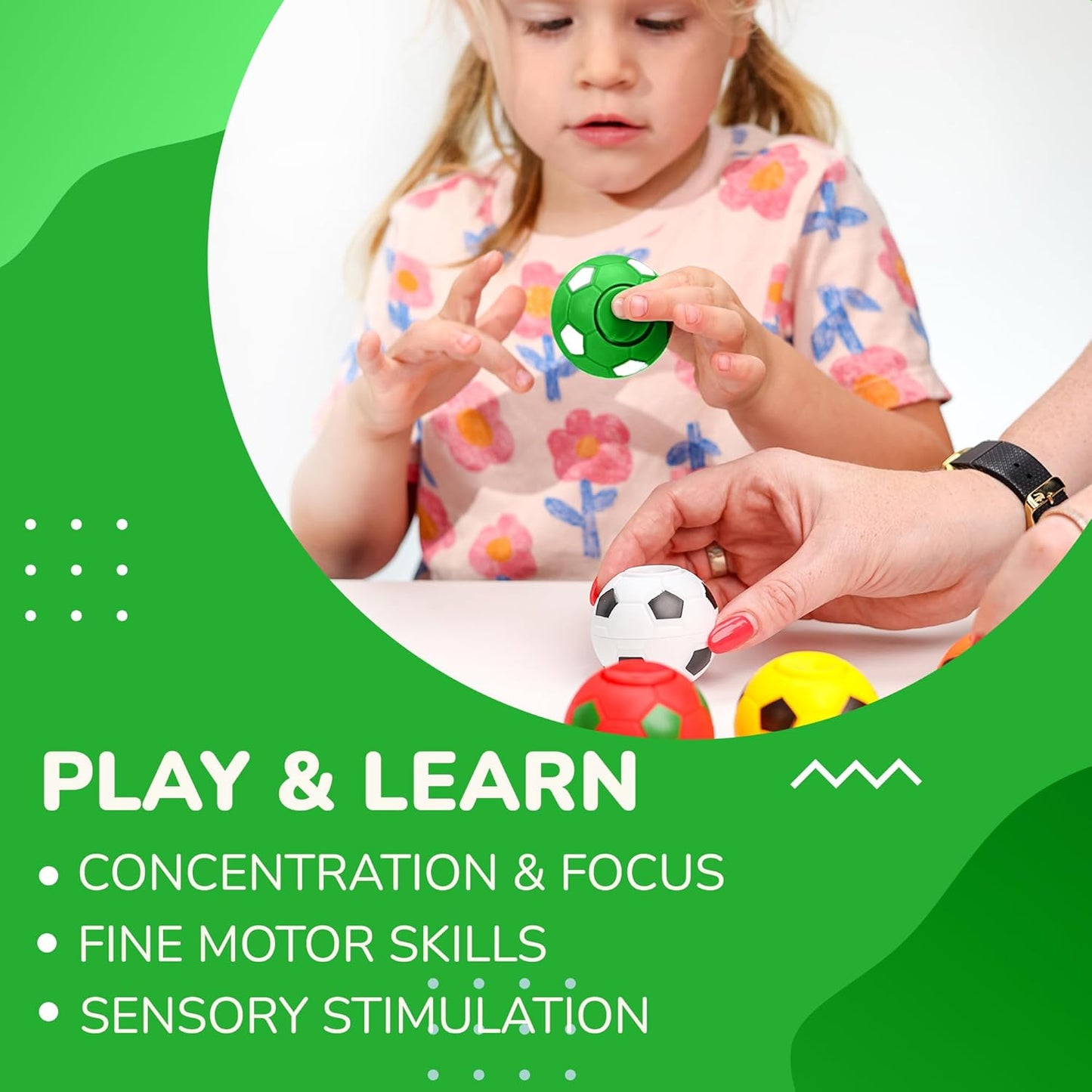 Entervending Fidget Spinners - 2 Inch Stress Balls - 12 Pcs Soccer Party Favors - Green Mini Fidget Spinners - Classroom Prizes - Fidget Spinners for Kids Easter Basket Stuffers