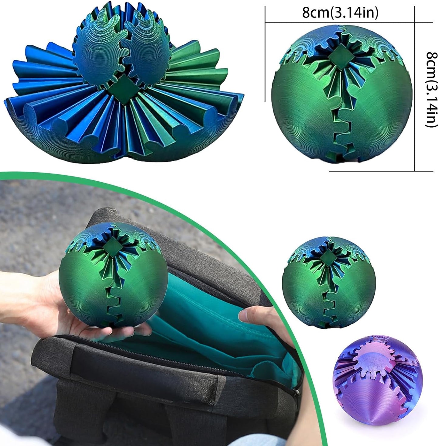 Gear Ball - 3D Printed Gear Ball Spin Ball or Cube Fidget Toy, Gear Sphere, Gear Ball Gearball Fidget Toy, Stress Ball, GearSphere Desk Toy, Fidget Ball, Gear Toy for Stress and Anxiety Relaxing