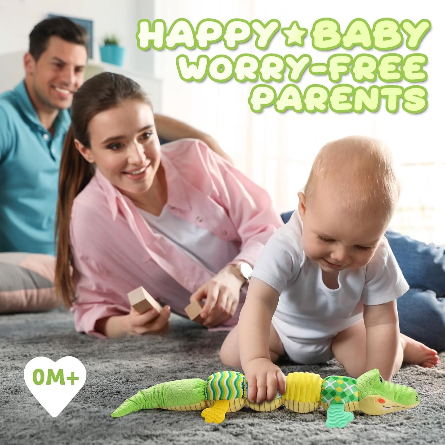 Baby Toys 0 to 12 Months, Musical Stuffed Animals Activity Soft Toy with Multi-Sensory Crinkle, Rattle and Textures, Infant Tummy Time Toys for Newborn Boys Girls, Crocodile, Green