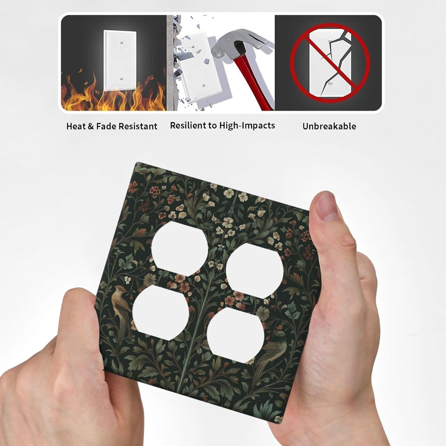 Outlet Covers Vintage Morris Colorful Flower Green Leaf 2 Gang Double Duplex Decorative Light Switch Covers Electrical Wallplates Socket Faceplate For Bed Room Living Room Decor