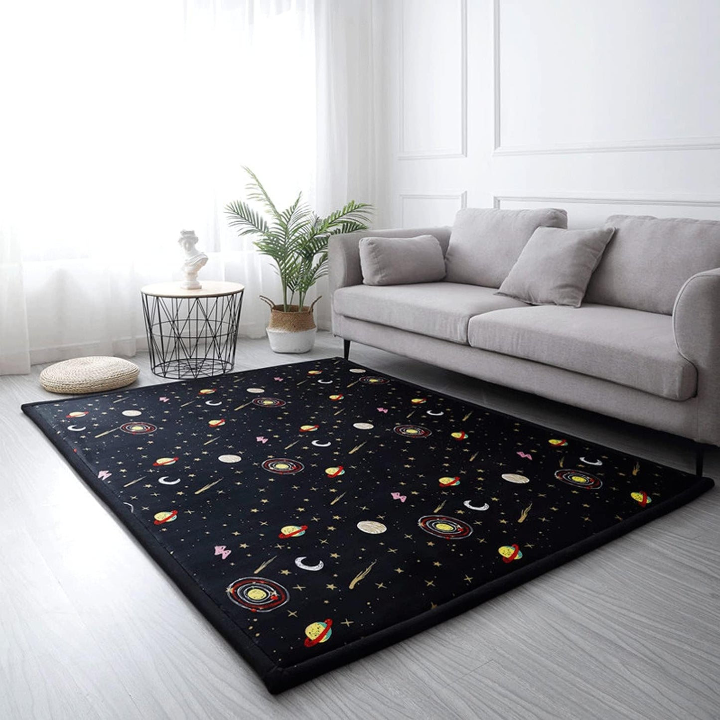 Loartee Coral Velvet Area Rug - 1" Thick Memory Foam Baby Play Mat, Washable Toddler Carpet, Home Decor for Living Room, Nursery, Kids Bedroom, Astral Black, 6'7"x6'7"