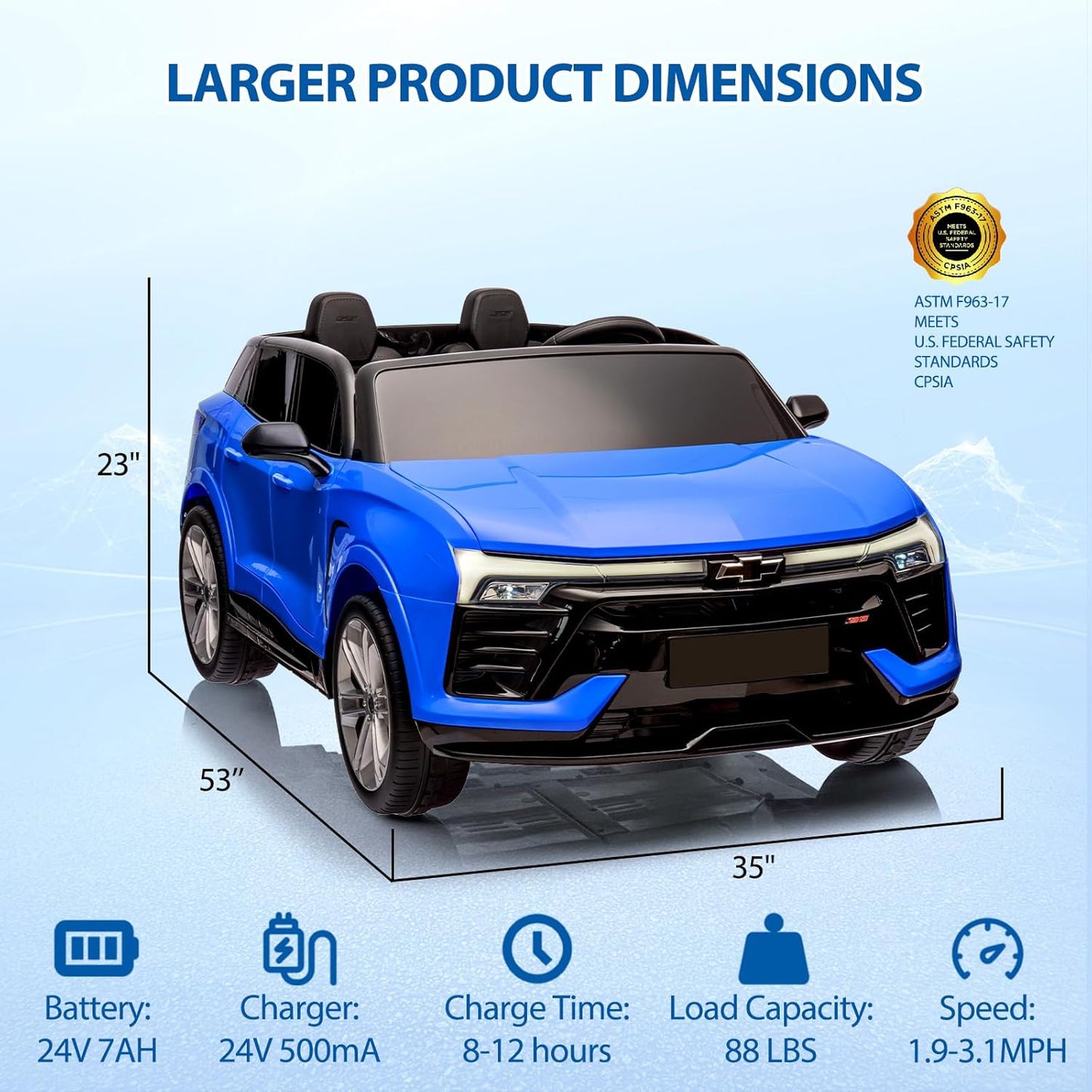 Jojoka Baby Car 24V 2-Seater SUV Licensed Chevrolet Blazer Ride On Toy w/Parent Remote Control,4xSpring Suspension, Wireless Music, Electric Vehicle Car for Kids Ages 3-8,Blue
