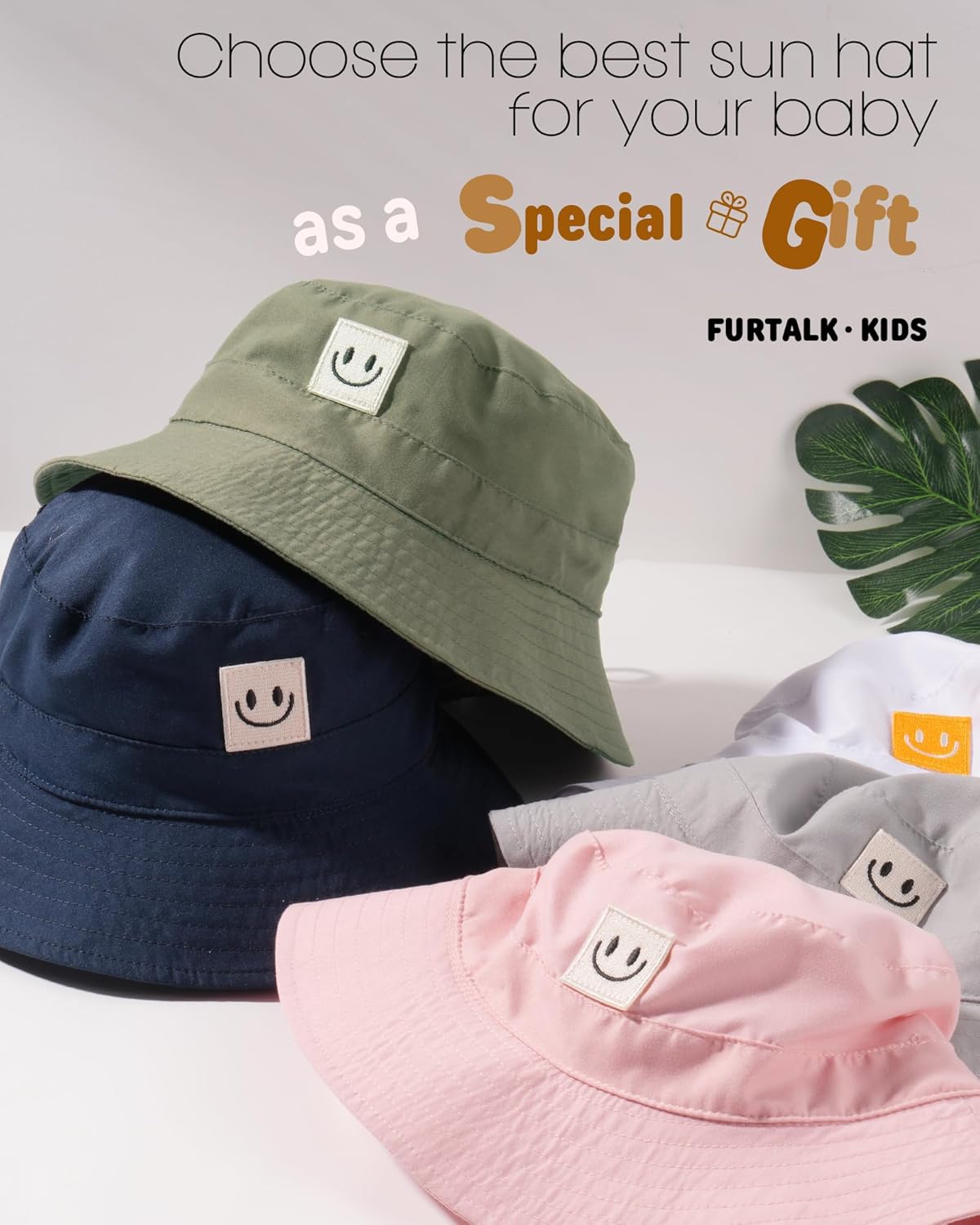 FURTALK Baby Sun Hat Smile Face Toddler Boys Girls Bucket Hat 0-5 Years Kids UPF 50+ Sun Protection Summer Hats