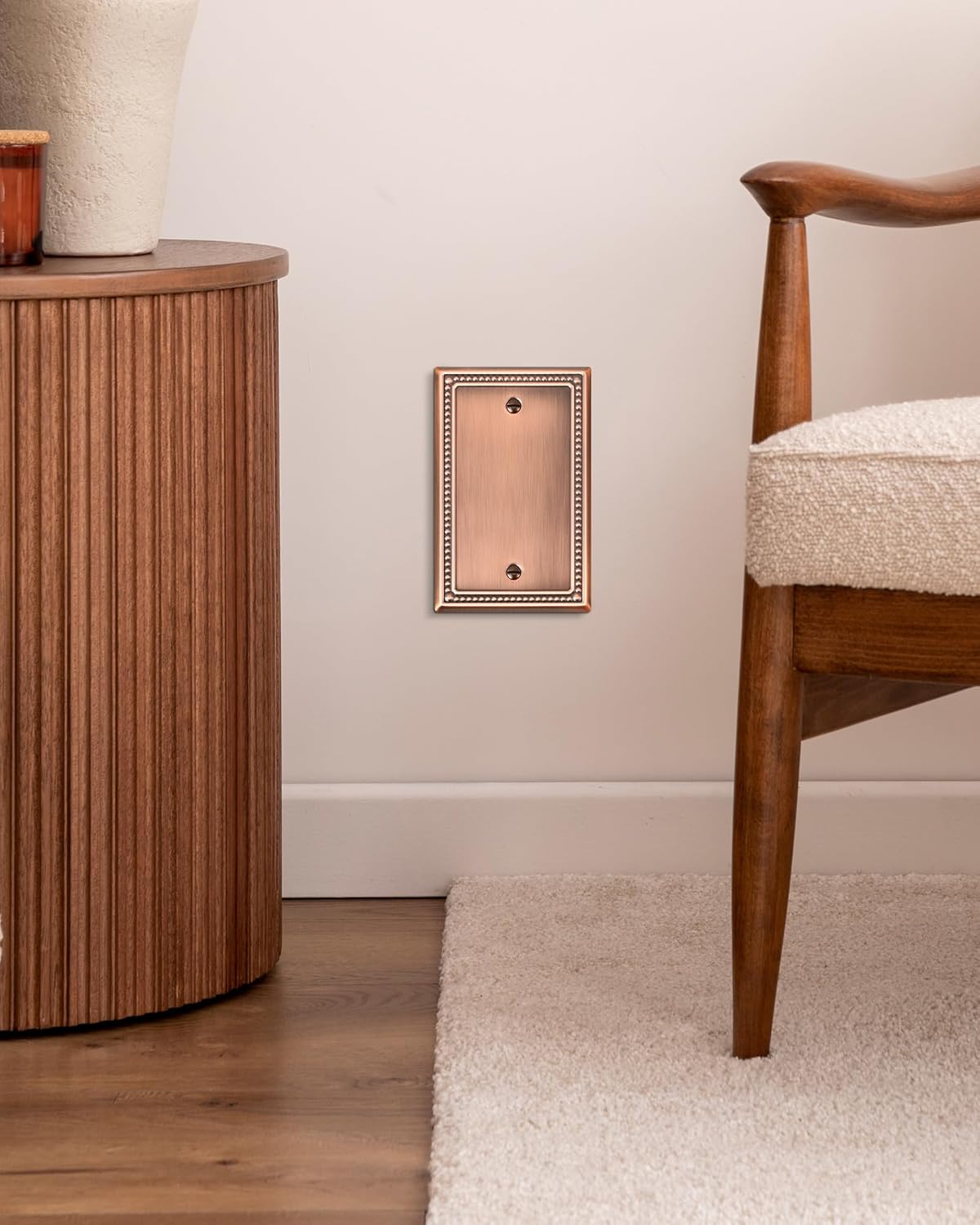 2-Pack Blank Outlet Cover Wall Plate, Metal Switch Plates Outlet Covers, Antique Copper Pearls Beaded Decorative Wall Plates for Electrical Outlets