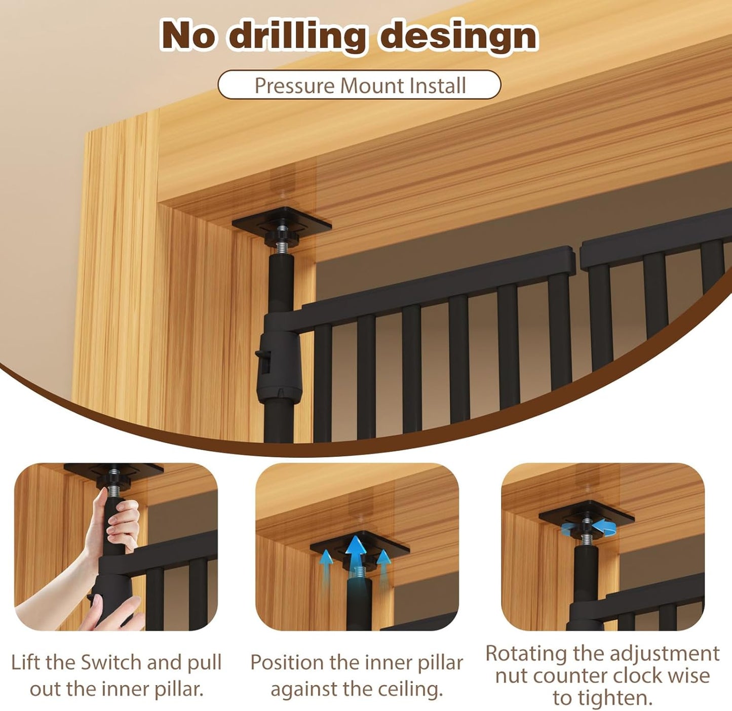 Glaf 74" Extra Tall Cat Gat, 30.31-38.19" Wide Adjustable Cat Door Pressure Mounted Pet Gate with Extra Narrow Gap Auto Close Dog Safety Gate for Doorways, Kitchen,Stairs