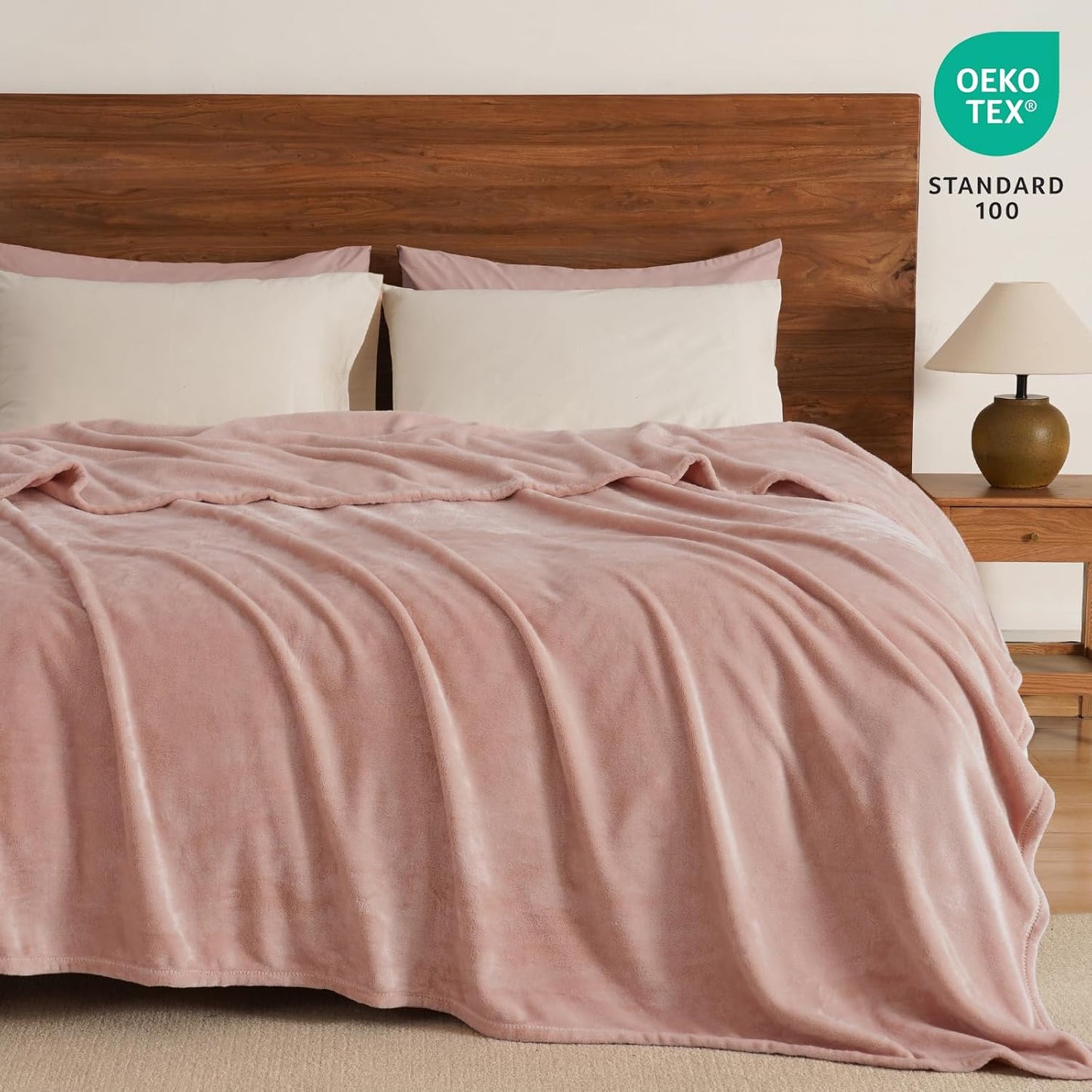 PHF Ultra Soft Fleece Blanket Queen Size, No Shed No Pilling Luxury Plush Cozy 300GSM Lightweight Blanket for Bed, Couch, Chair, Sofa Suitable for All Season, 90" x 90", Rose Pink