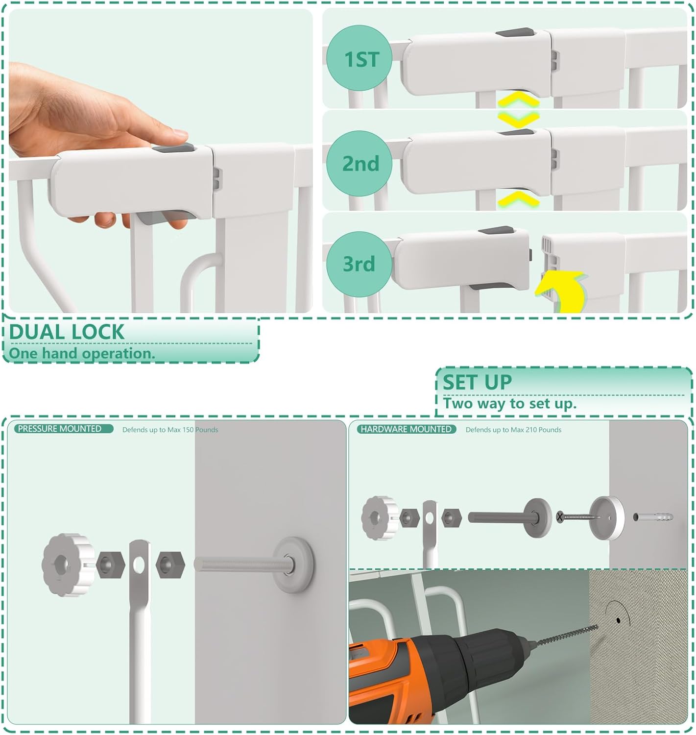 71" Extra Tall Cat Gate for Doorway – 28.5"-48.7" Extra Wide Pet Gate with Adjustable Cat Door Wide,Auto Close, Pressure Mounted, Pet Gate for Cats & Small Dogs, Hallway, Stairs, Kitchen
