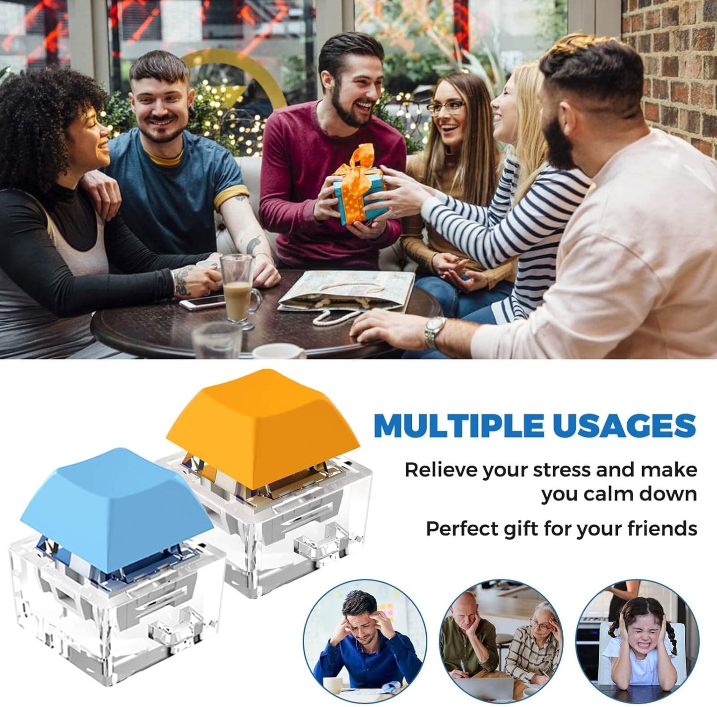 Keyboard Fidget Toys, Keyboard Fidget Keychain Keyboard Decompression Toys Keyboard Fidget Toy Button Stress Relief Gifts for Adult and Kids,Finger Clicker Toys,ADHD Toy,Cool Fidgets(Blue and Orange)