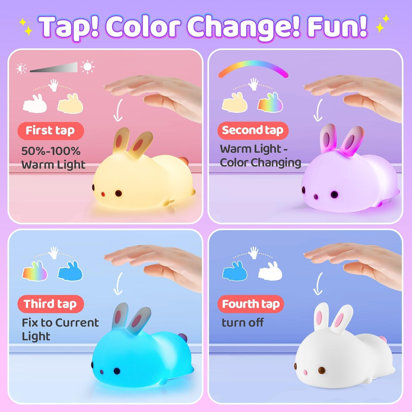 Bunny Night Light for Kids Lamp Cute Lamp, Kawaii 16 Colors Baby Night Lights for Baby Nursery,Soft Rechargeable Nightlight for Kids Room,Toddler Room Decor Kawaii Stuff Bunny Accessories Girls Gifts
