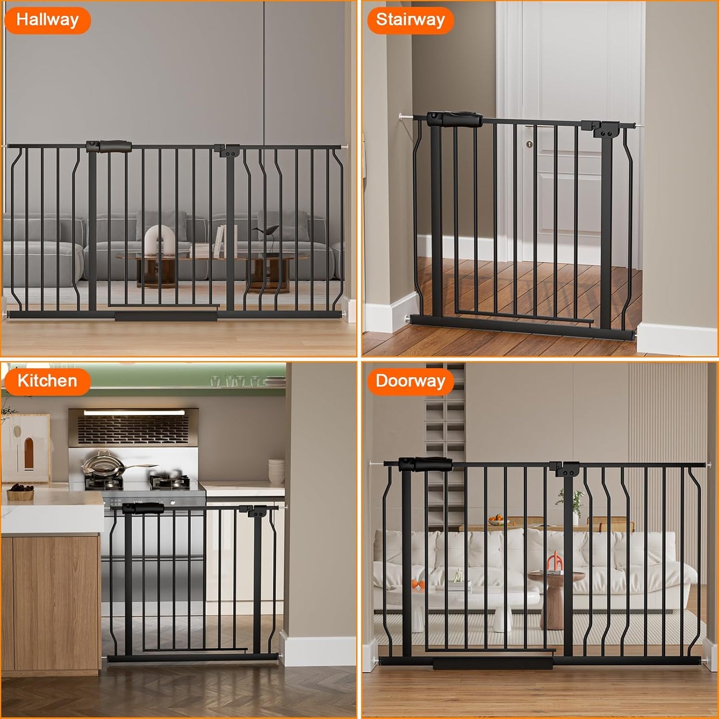 HOOEN 30" Tall Extra Wide Baby Gates for Doorways Stairs 48 to 53 Inch Long Large Pressure Mounted Dog Gates for The House Walk Through Gates Indoor Safety Child Gates for Kids or Pets