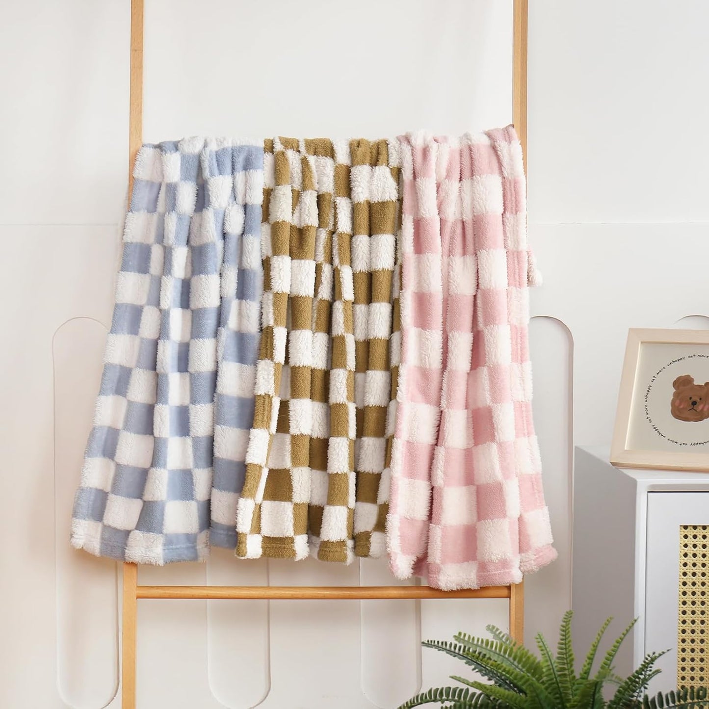 HOMRITAR Checkered Baby Blanket for Boys Girls Warm Cozy Reversible Checkerboard Toddler Blankets, Fluffy Fuzzy Plush Lightweight Bed Blanket with Chessboard Grid Design 350GSM Baby Blue 30 x 40 Inch