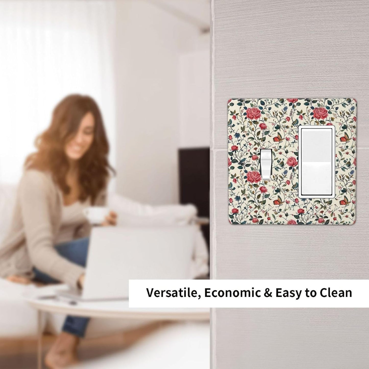 Outlet Covers Vintage Flowers Rose Leaf Bird Butterfly 1 Toggle 1 Rocker Combination Decorative Wall Plate Electrical Switch Plates Light Switch Cover Plate for Bedroom living Room Decor