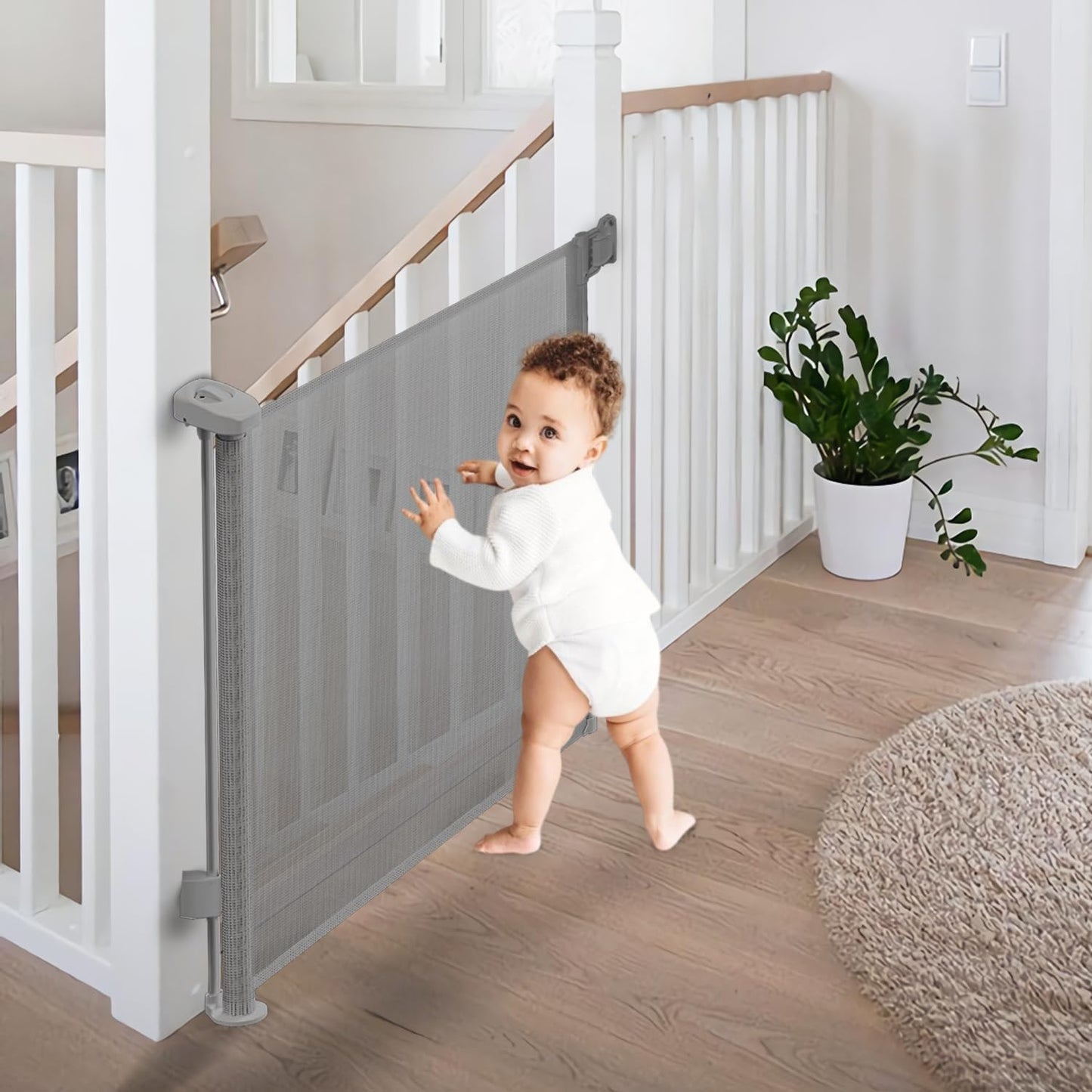 Retractable Baby Gate,Mesh Baby Gate or Mesh Dog Gate,33" Tall,Extends up to 71" Wide,Child Safety Gate for Doorways, Stairs, Hallways, Indoor/Outdoor, Grey