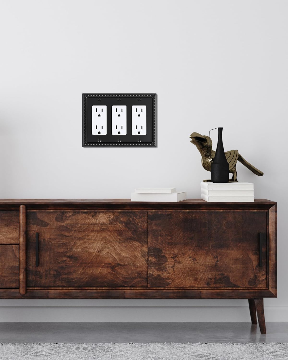 2-Pack Triple Decorator Outlet Cover Plate, Black Pearls Decorative Switch Plates and Outlet Covers, Metal Wall Plates for Electrical Outlets, Receptacle, GFCI Outlet, Dimmer Switch