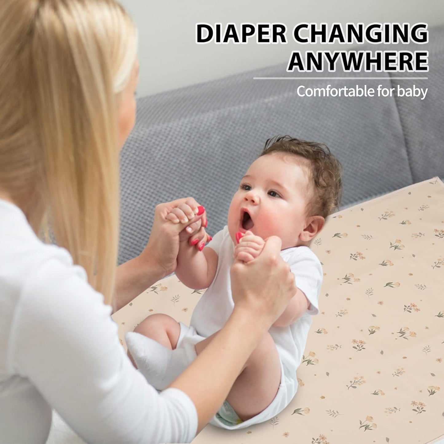 Vegan Leather Baby Changing Mat - Wipeable Portable Changing Pad, Foldable Travel Changing Mat for Baby, Newborns Toddlers Shower Gifts (Flower,20"*28")