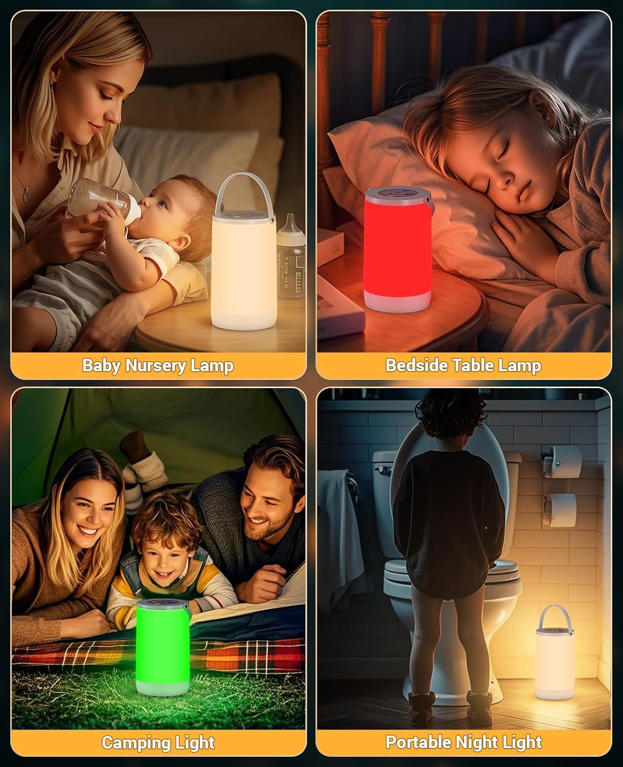 Night Light for Kids, Portable USB Night Lamp with 2200 mAh Battery, Bright Color Changing Light for Nightstand, Small Touch Bedroom Table Lamp for Girls, Boys, Toddler, 2 Pack