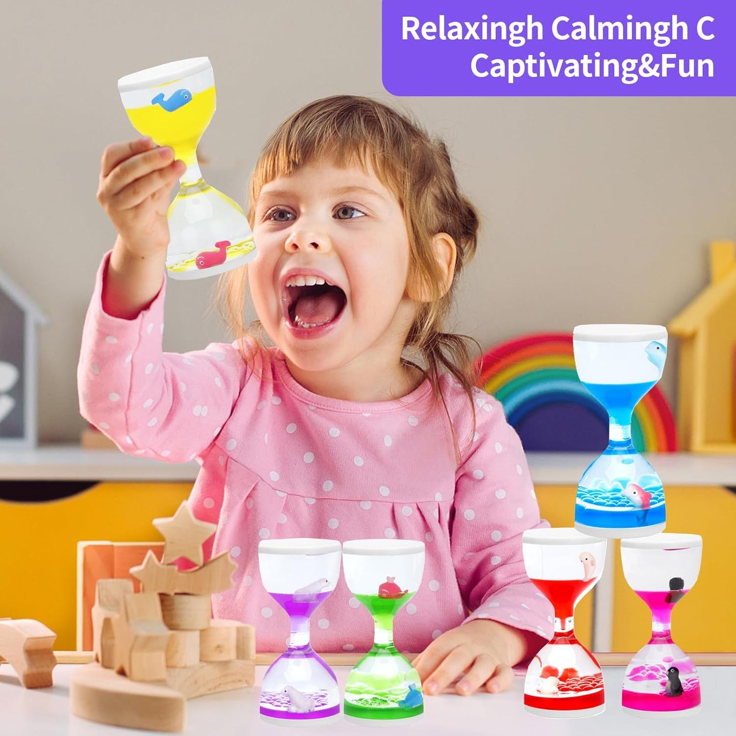 Liquid Motion Timers for Kids, Set of 3, Sensory Bubble Toys for Toddlers (red)