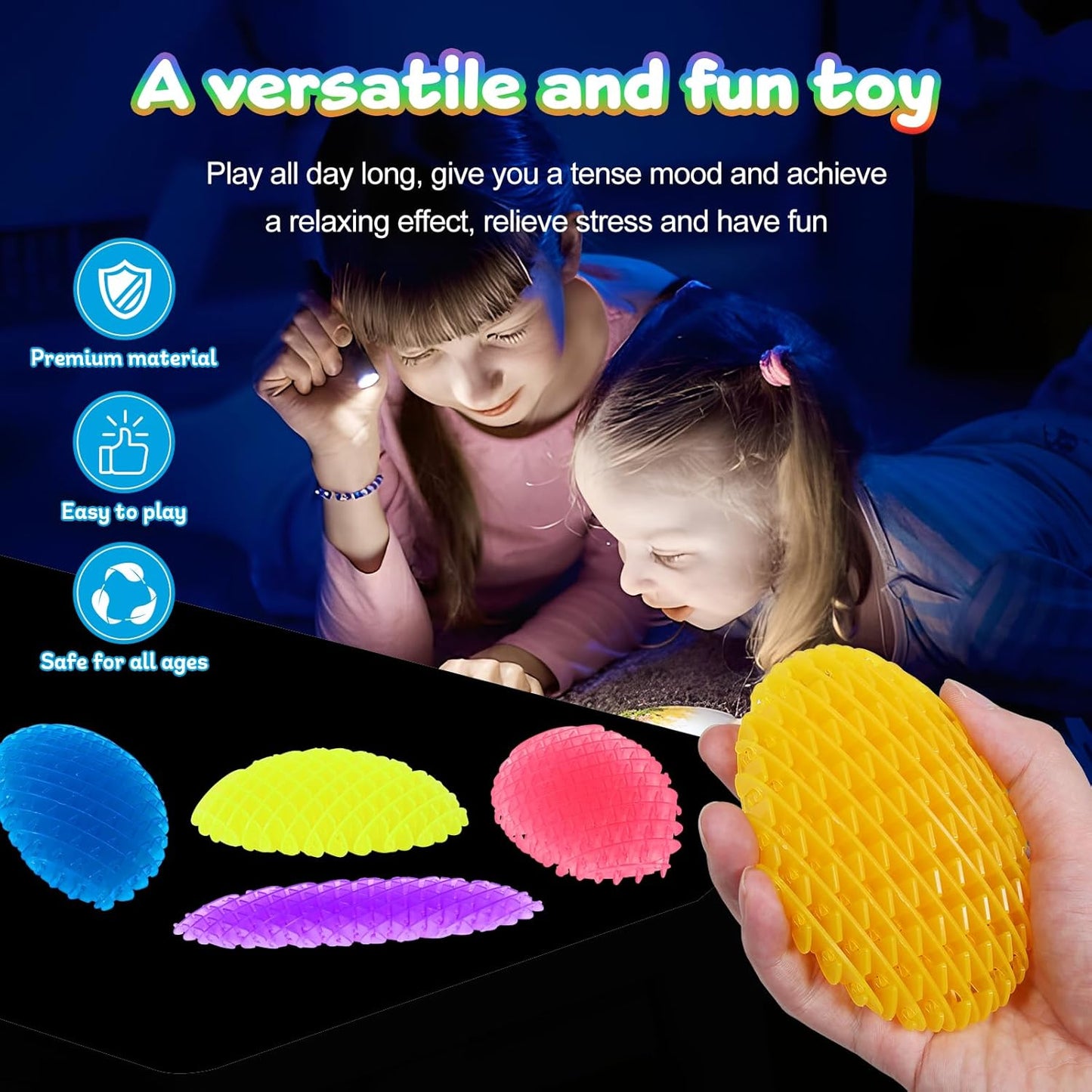 Night Glow Worm Fidget Toy, Funny Pocket Fidget Toy, Stress Relief Toy, Resistance Fidget Toys Sensory Stress Anxiety Relief Toys for Kids Adults (Bule)