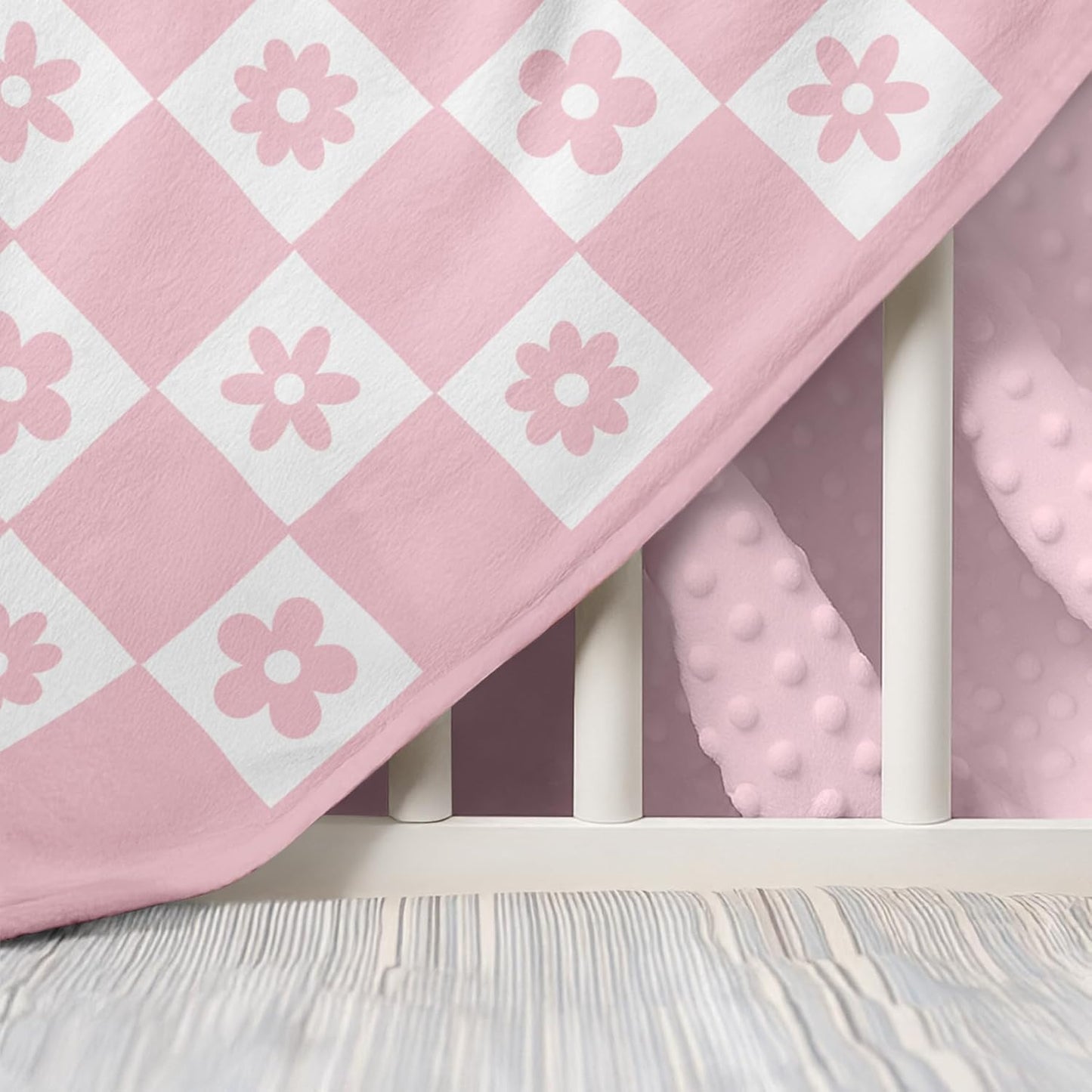 Daisy Minky Baby Blanket 30 x 40 Inches for Girls, Soft Plush Receiving Blanket with Dotted Back, Gift for Toddler Newborn Infant Christmas Birthday Baby Shower
