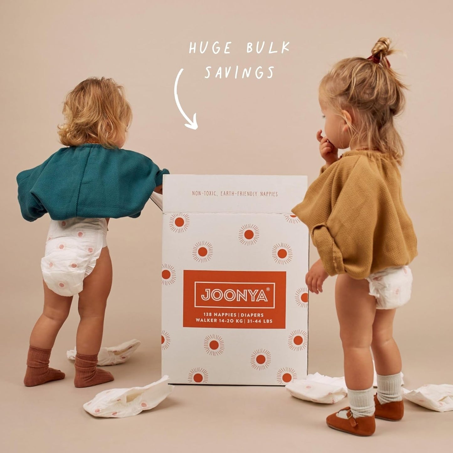 Joonya Baby Diapers, Size 4 L (15-31 lb) - 6 Bags of 25 (150) - New Range - NonToxic, Eco-Friendly, Ultra Slim, Overnight Use - Made in Denmark