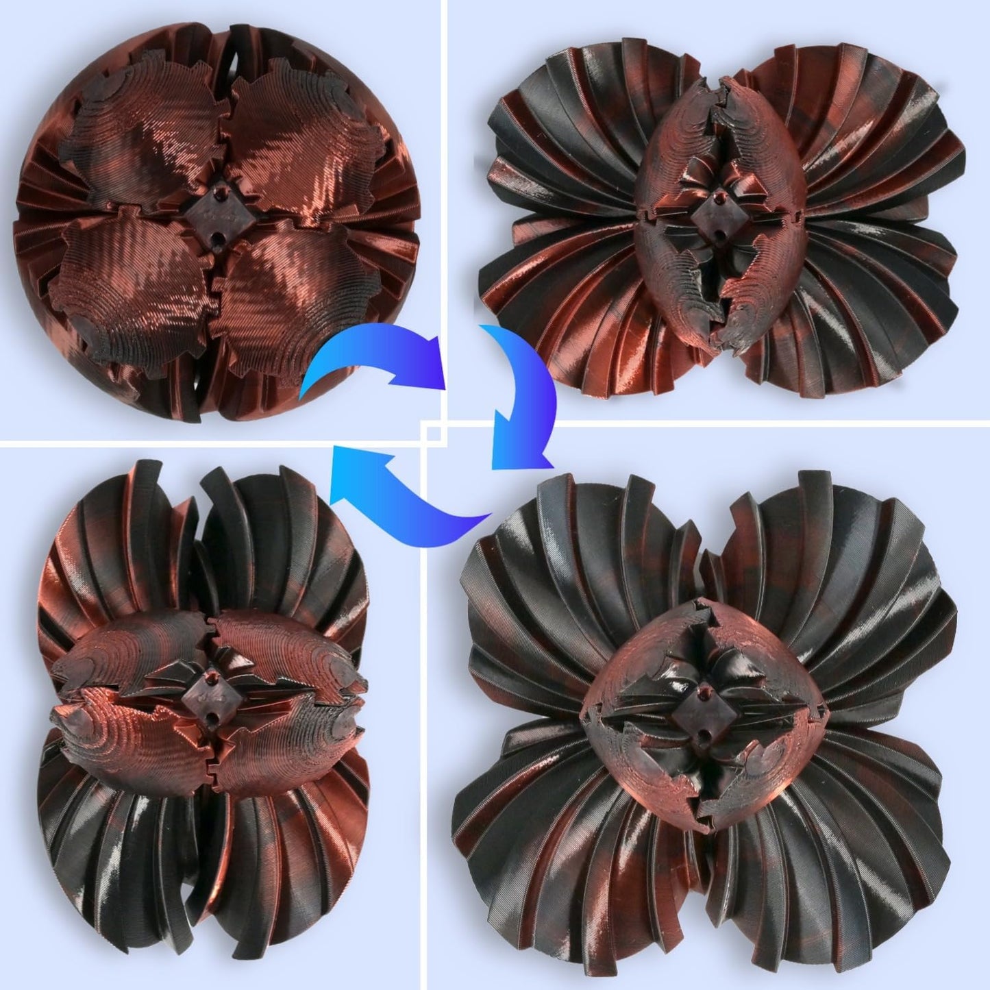 3D Printed Gear Ball, Gear Sphere Fidget Toy Stress Relif Toy for ADHD, Anxiety Relaxing Toy for Adults at work/study/travel, Twist Red Black