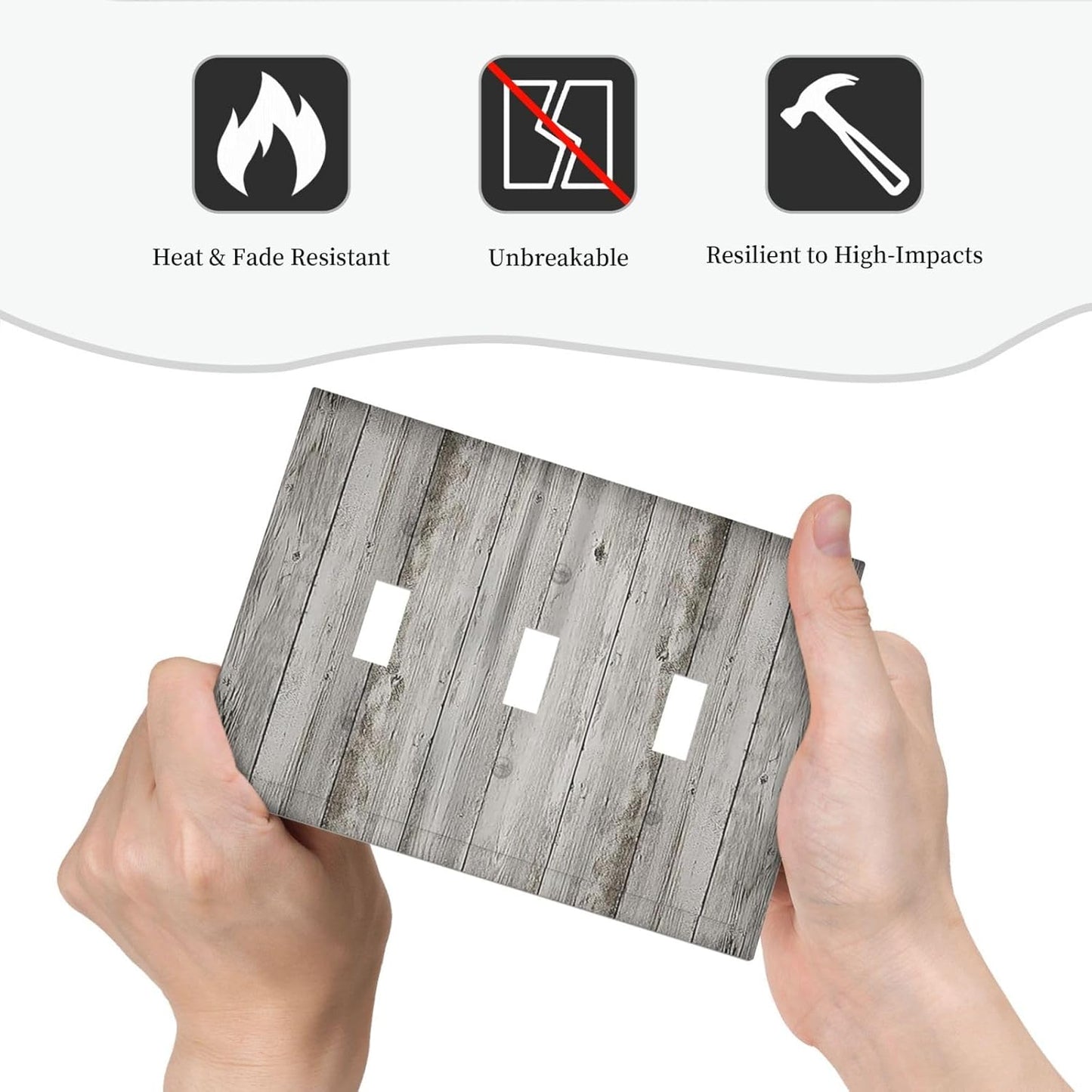 Decorative Switch Plates Farmhouse Rustic Grey Barn Door Wood 3 Gang Wall Plate Triple Toggle Light Switch Cover Faceplate Electrical Wall Panels for Bedroom Cabin Decor