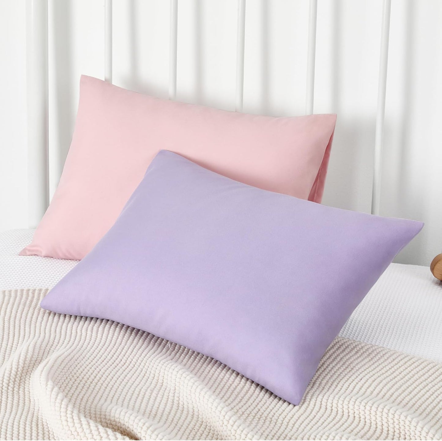 TILLYOU Toddler Pillowcase 2 Pack with Envelope Closure,13" x 18" Silky Soft Microfiber Travel Kids Pillowcase for Boys and Girls,Light Purple & Light Pink
