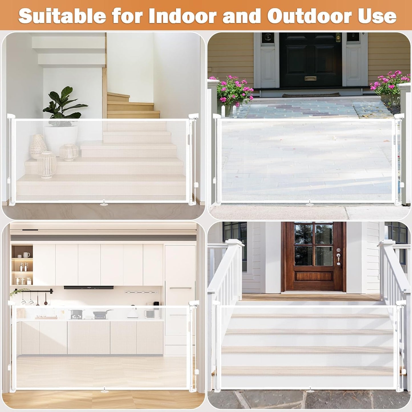 Retractable Baby Gates Dog Gate for Stairs, 55" Wide Mesh Baby Gate Pet Gate for The House, 34" Tall Child Safety Gates for Doorways, Hallways, Deck, Porch, Indoor, Outdoor