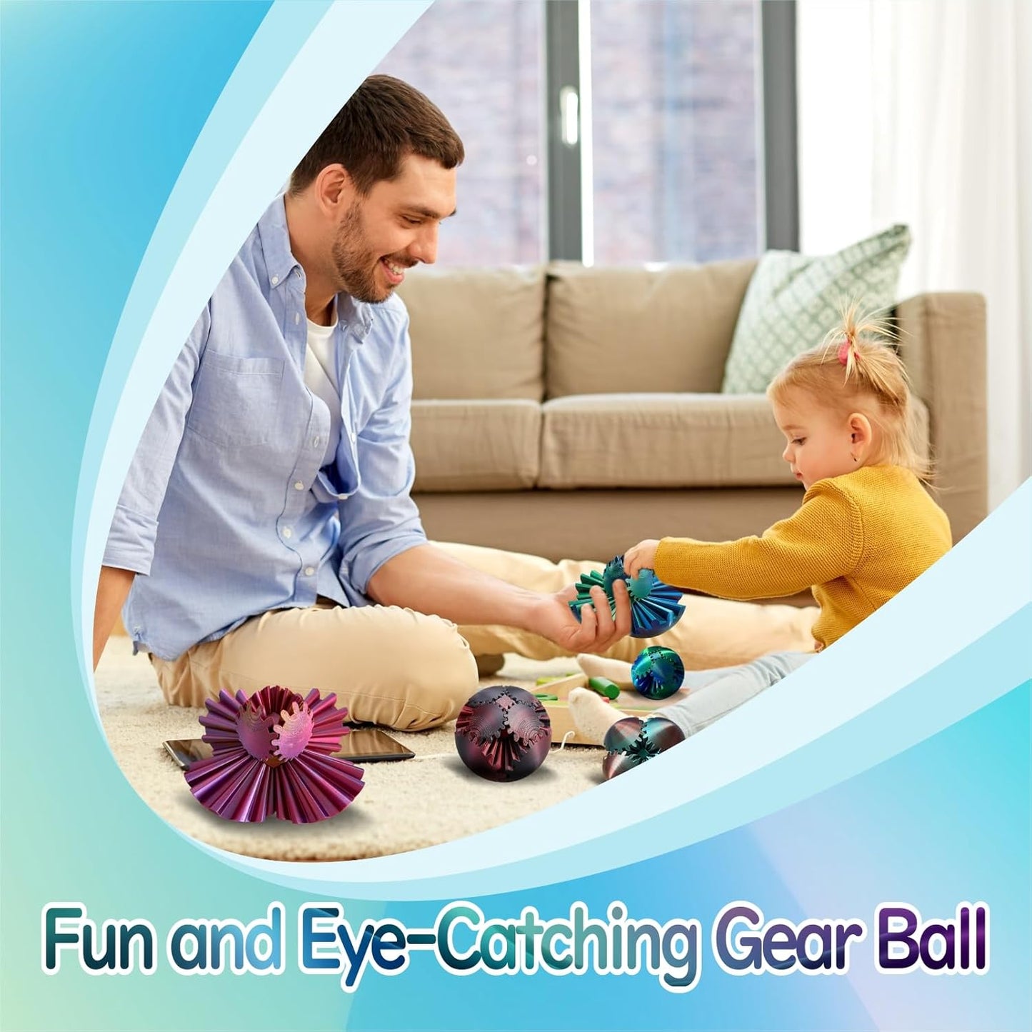 GearSphere Fidget Toy, 3D Printed Gear Ball Spin Ball Cube Desk Toy, 2024 Gear Sphere Cube Puzzlefor Adults Kids, Stress and Anxiety Relaxing Fidget Toy (Green-Purple-Copper)