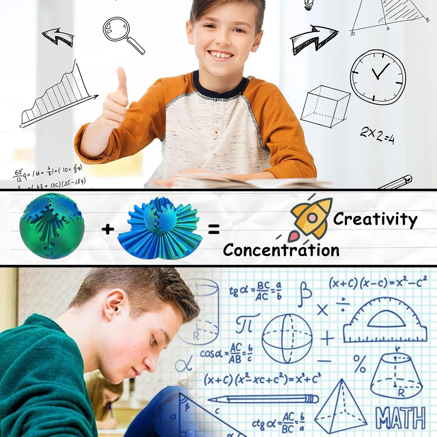 Gear Ball 3D Printed Gear Ball Rotating Ball Cube Gadgets, Gear Balls for Work or Travel Stress Toys Gear Toys, Stress and Anxiety Relief Gear Toys Perfect Desk Toys! (Blue Green, 8CM/3.15in)