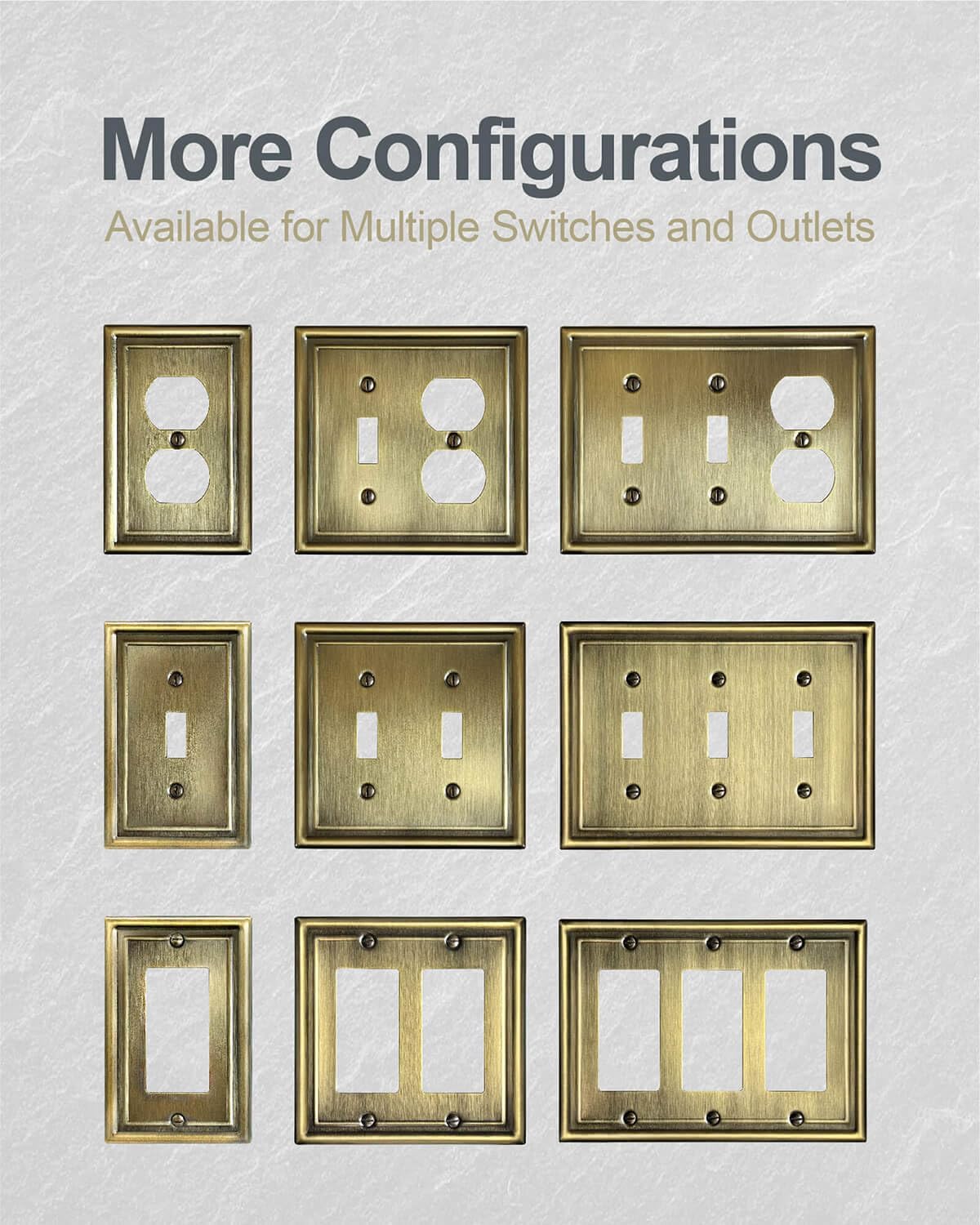Combination 1 Toggle and 1 Duplex Metal Wall Plate, Decorative Antique Brass Switch Plates and Outlet Covers, Midsize, 2-Gang, 2-Pack, Corrosion Resistant