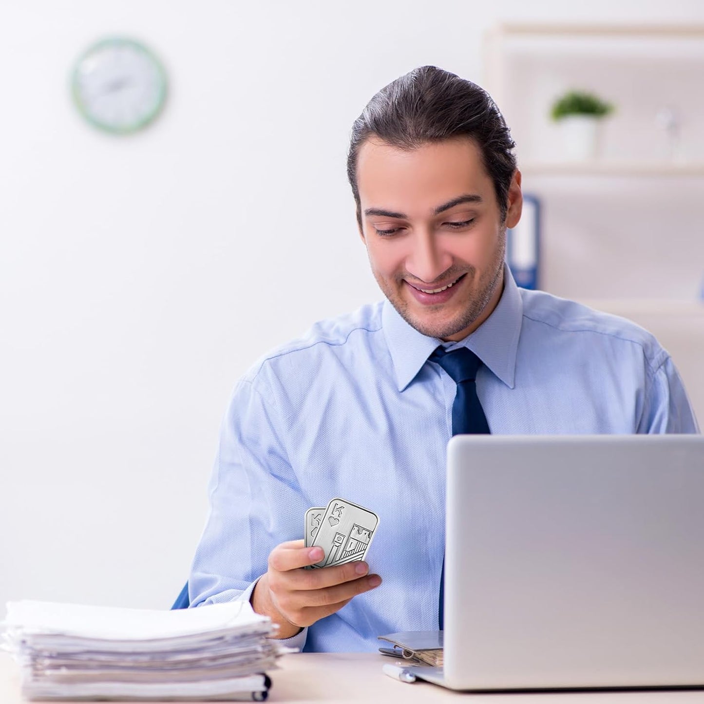 2Pcs Metal Fidget Slider, Metal Fidget Toy Fidget Slider for Adults Magnet Fidget Toy EDC Fidget Clicker Metal Poker Push Card Fidget Slider Stress Relief Toy,Silver