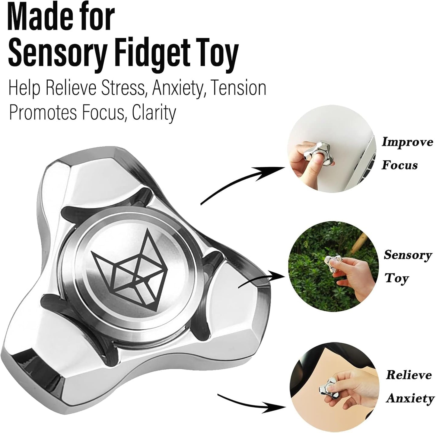 FREELOVE Metal Fidget Spinner for Adults, Stainless Steel Heavy Spinning Toys, Small Mini Fox Hand Gyro, Bearing Premium Long High Spin Fidget Block, Silver