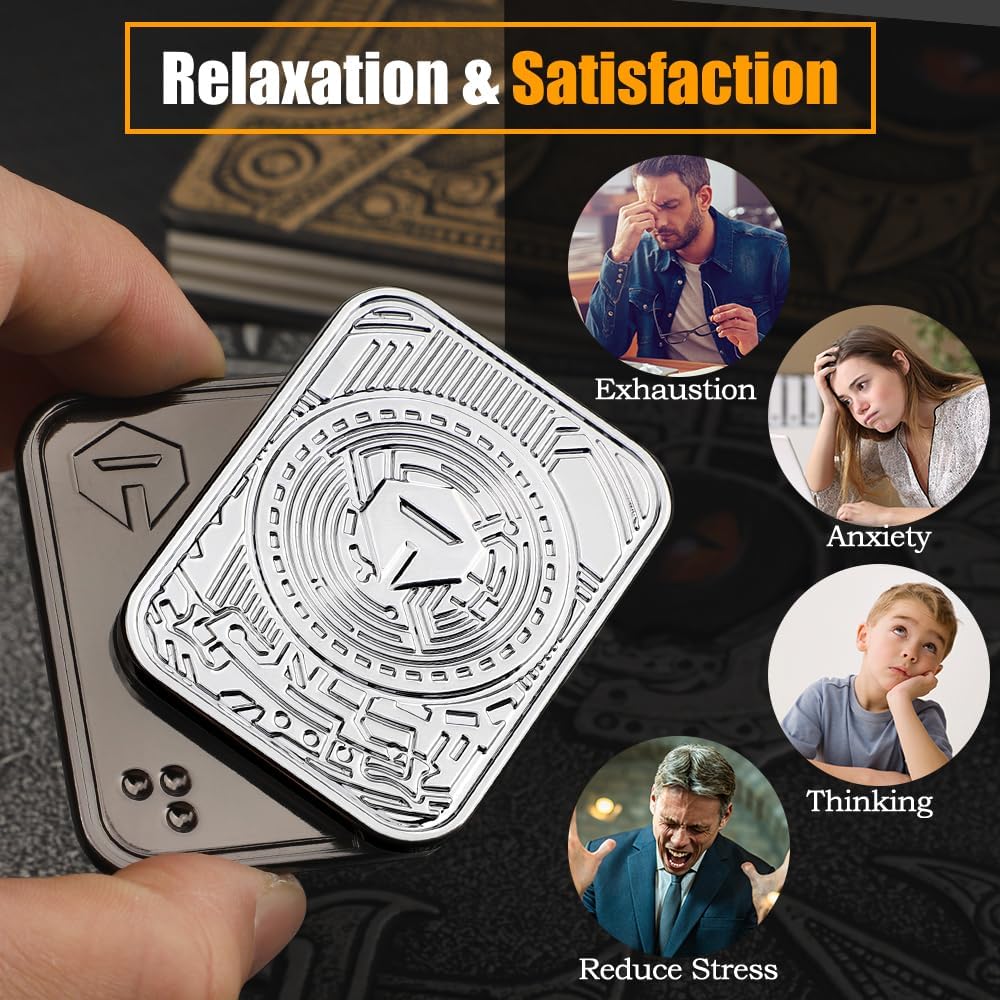Metal Poker Fidget Slider Toy for Kids Adults, Magnetic Haptic Coin Fidget Pad Push Card, EDC Desk Office Toy, Stress Relief Gift for Men Boyfriend Father, 5 6 7 8 9 10+ Years Old Boys