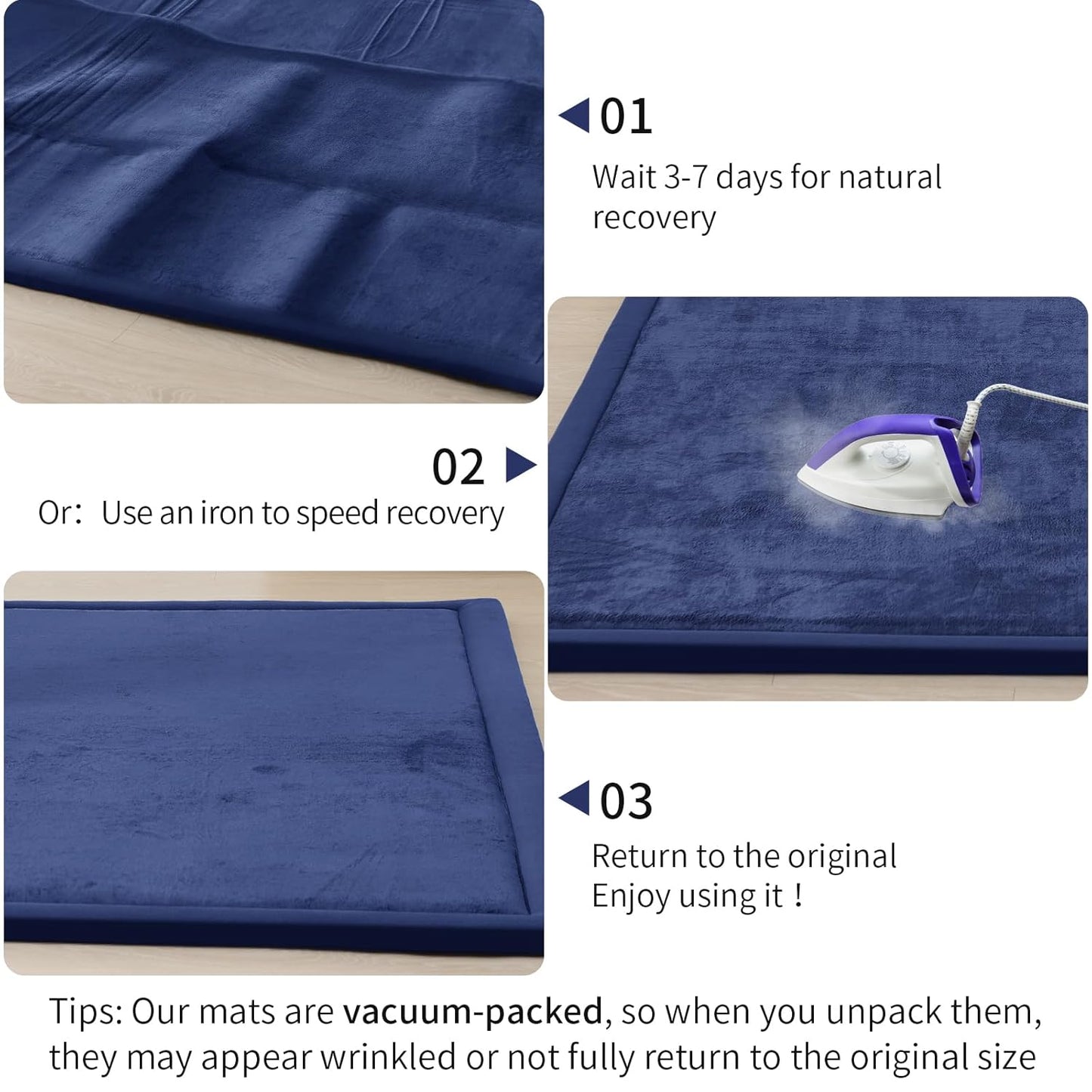 ACOMOPACK Baby Play Mat for Floor 1.3" Thick Memory Foam Play Mat 79"×157 Tummy Time Crawling with Non-Slip Bottom for Living Room,Nursery,Soft Velvet Playpen Mats for Kids,Infants(Royal Blue)