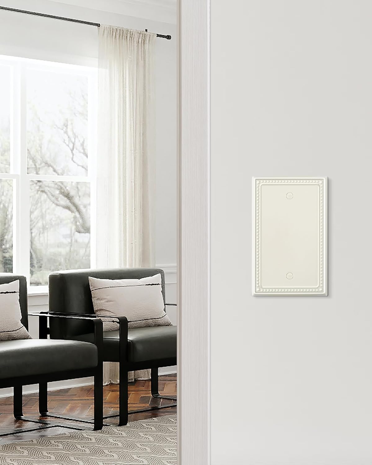 2-Pack Blank Outlet Cover Wall Plate, Metal Switch Plates Outlet Covers, Light Almond Pearls Beaded Decorative Wall Plates for Electrical Outlets