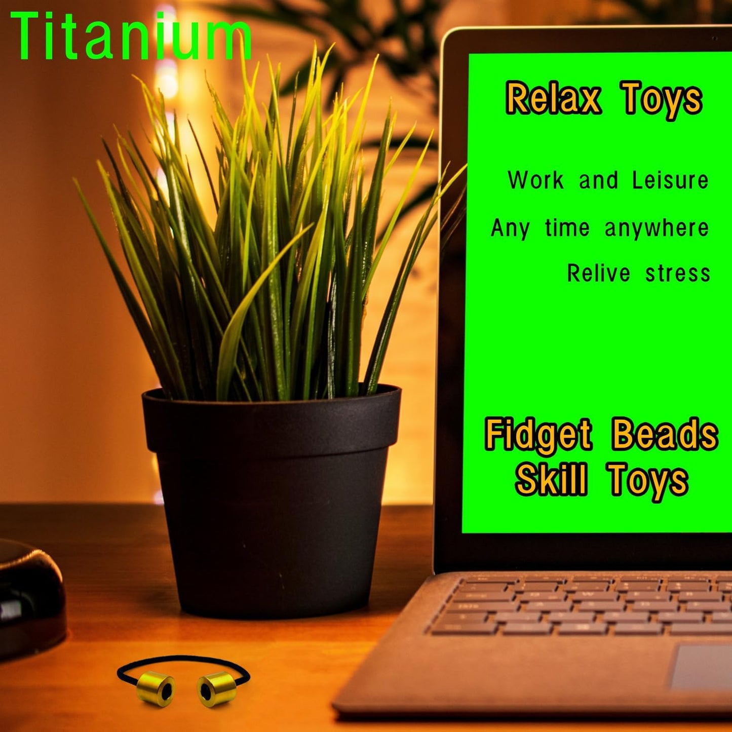 Titanium Alloy Beads - Worry Fidget Beads Skill Toys - Portable EDC Metal Fidget Toys - Gifts for Skill Players - with Parachute Cord (Golden)