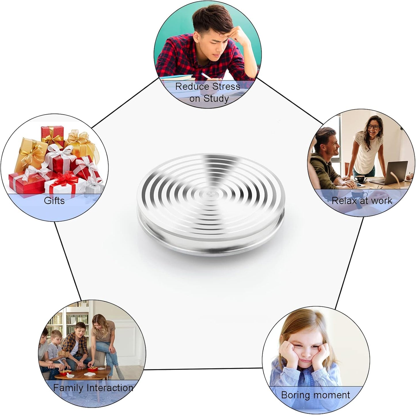 TOMAZON Kinetic Desk Spinning Toy, Stainless Steel Rotating Motion Coin, Optical Illusion Spinning Top for Office Anxiety Stress Relief, Portable ADHD Little Fidget Toys Gift for Adults & Kids(C)