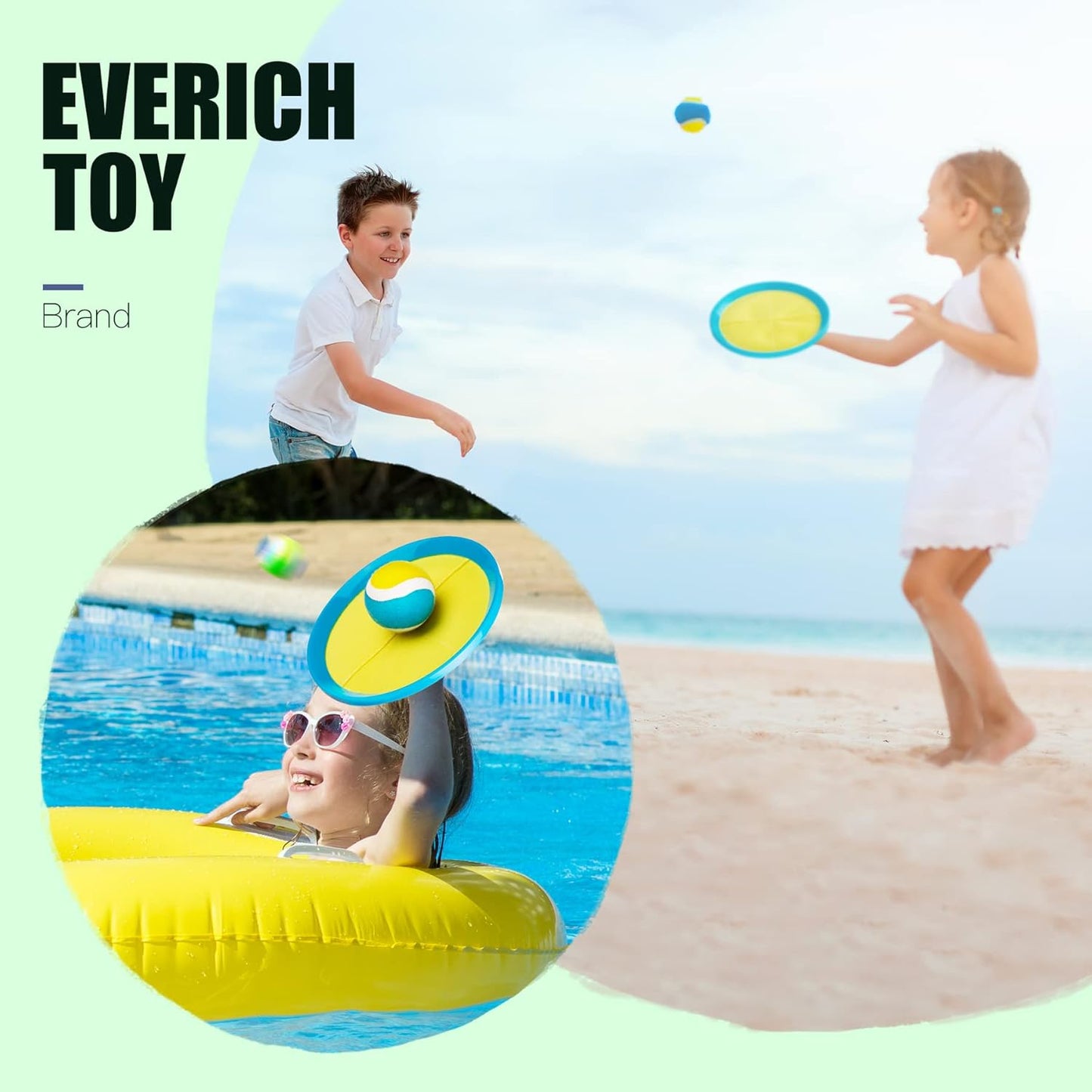 EVERICH Upgraded Toss and Catch Ball Game Set - Indoor and Outdoor Games for Kids 3-12, Beach Sand Pool Water Toy Includes 4 Paddles 4 Sticky Balls, Great Birthday Easter Gifts for Boys Girls