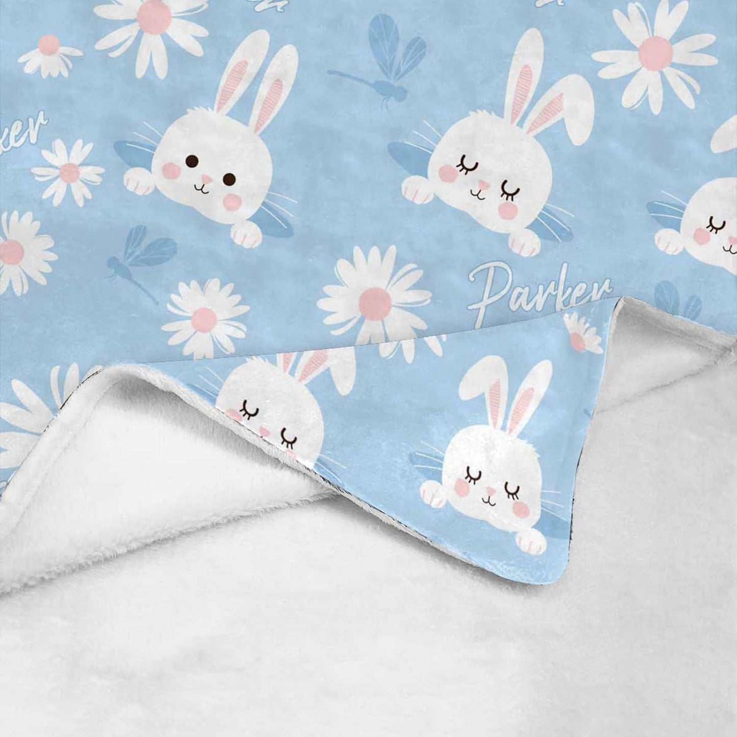 Personalized Baby Blanket with Name, Custom Floral Name Cute Rabbit Blanket Toddler Girls Soft Flannne Swaddling Blankets Customized Memorial Gift from Nane Grandma for Infant Newborn Shower