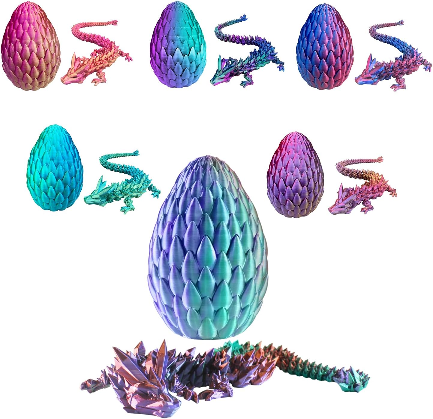Dragon Eggs with Dragon Inside, 16.5 Inch Large 3D Printed Dragon Egg Articulated Dragon Crystal Dragon Executive Desk Toys Fidget Toy for Autism/ADHD (Blue Burgundy, only Dragon)