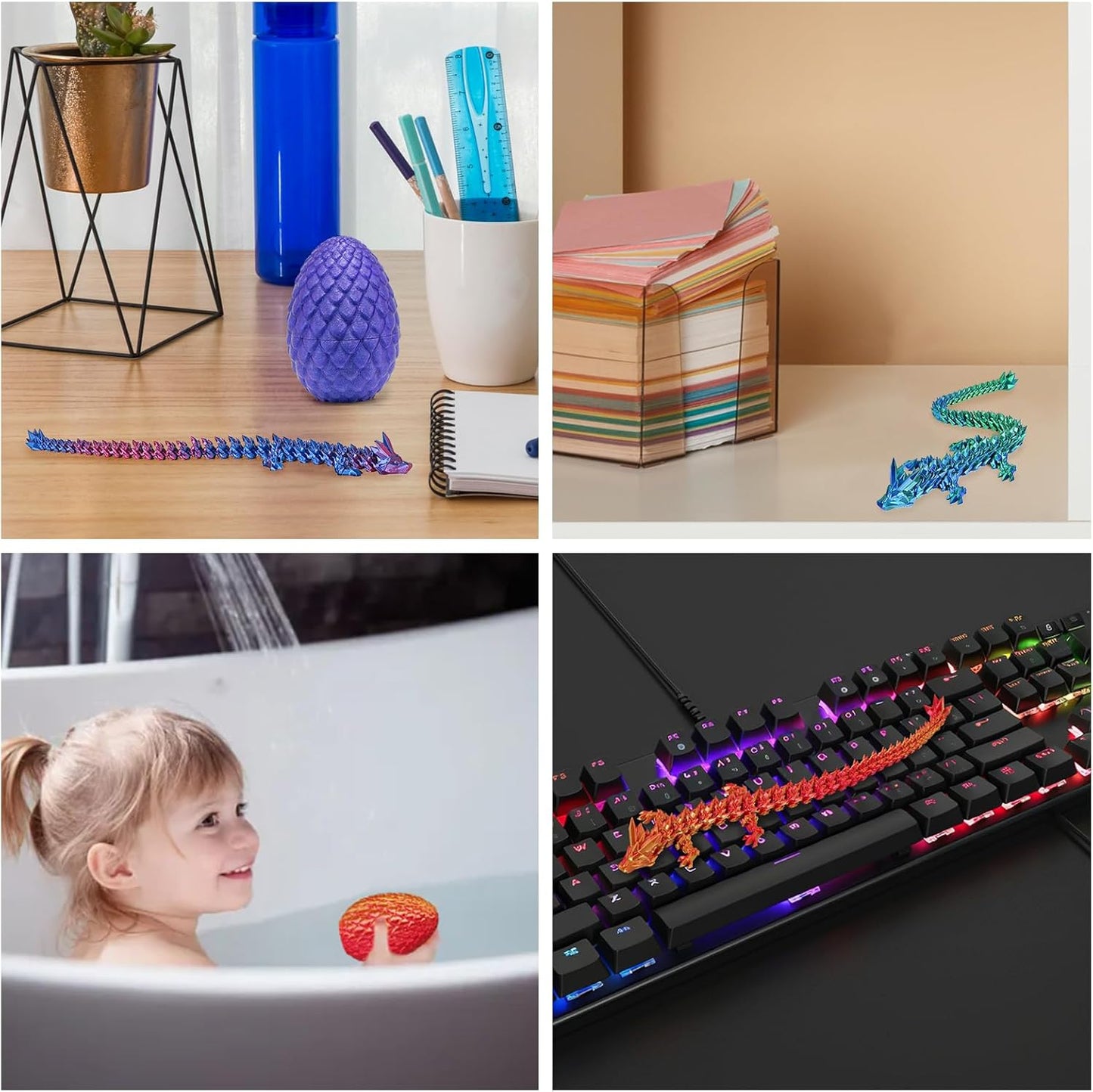 Small Dragon Eggs with Dragon Inside, 3D Printed Surprise Funny Gifts for Kids, Articulated Dragon Fidget Toys for Adults, Executive Desk Toys Office Room Décor (Sky Blue Ombre)