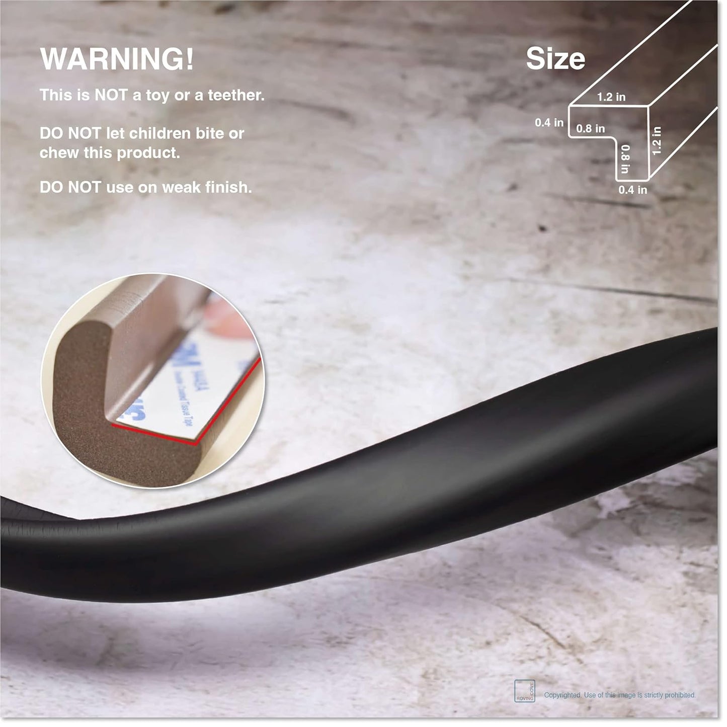 Roving Cove HeftyFit Edge Protector for Baby Proofing (6ft Large Edge Only), Heavy-Duty Soft Rubber Foam Furniture Edge Bumper Guards, Desk Edge Cushion, Wall Corner Covers, 3M Adhesive, Onyx Black