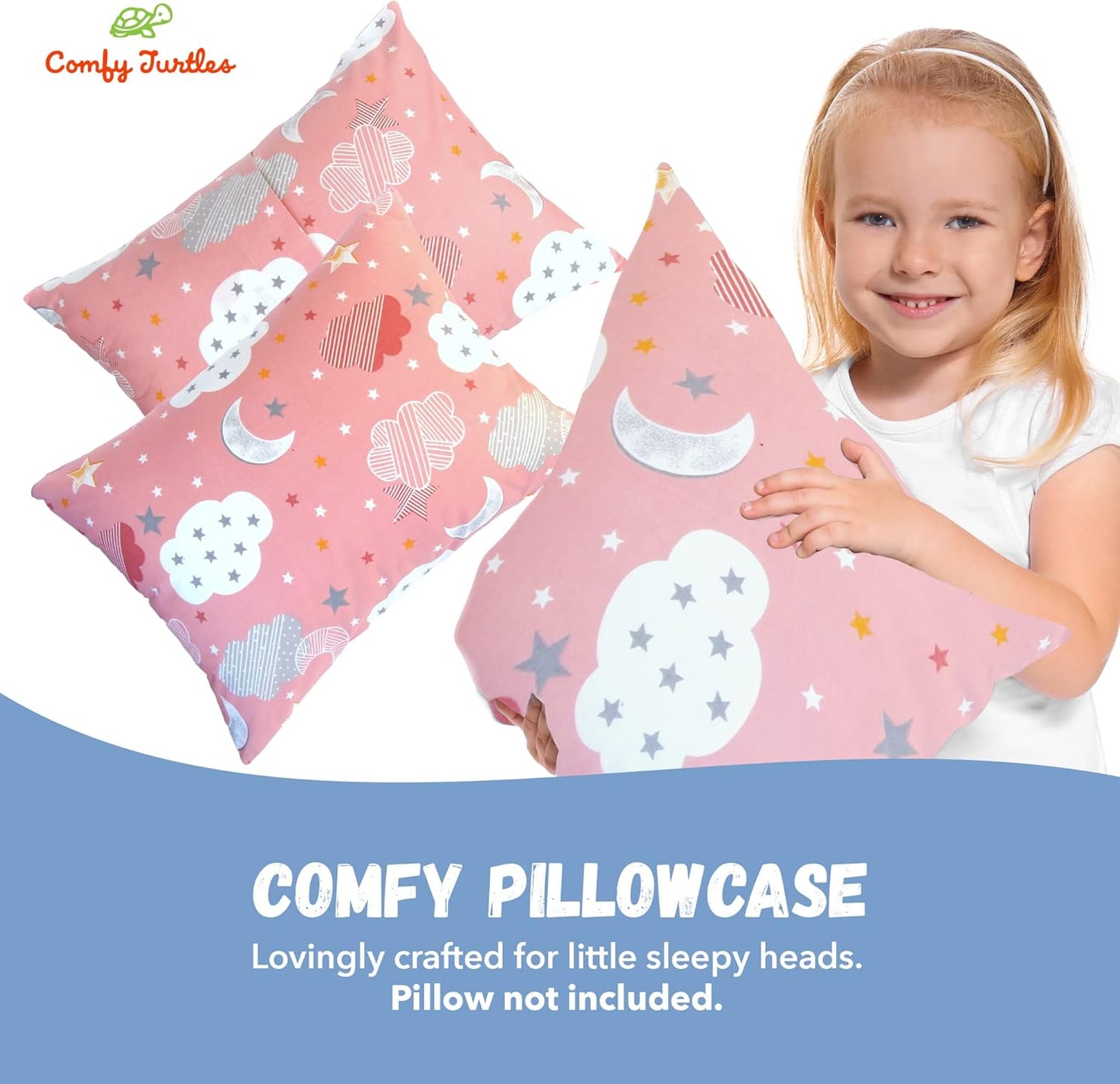 Stars Cloud Toddler Pillowcase 13 x 18 - Baby Travel Pillow Cover for Girls, Space Galaxy Pillow Case for Toddler Pillow Crib - Pink Moon Stars