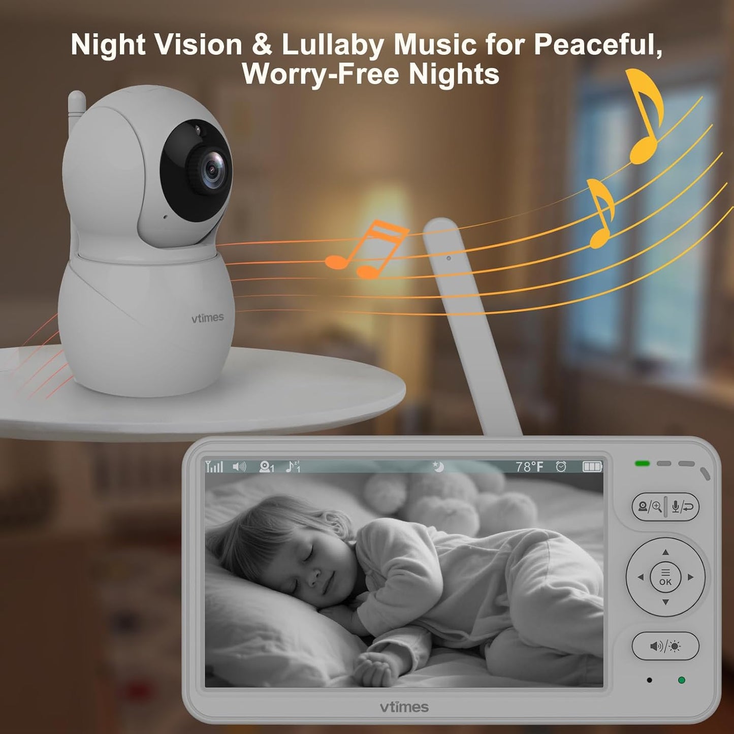 Baby Monitor with Camera and Audio, 6'' IPS Screen with 30-Hour Battery, Baby Monitor No WiFi Night Vision, ECO, 2-Way Audio, Pan-Tilt-Zoom, Baby Camera Monitor with 1000ft Range, Ideal Gift