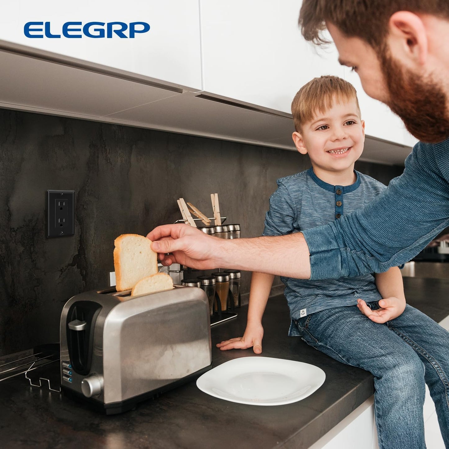 ELEGRP Decorative Receptacle Wall Plate, 1-Gang Mid Size Decorator Covers, Unbreakable Polycarbonate Faceplates for Decorator Device, UL Listed, Screws Included (2 Pack, Glossy Black)