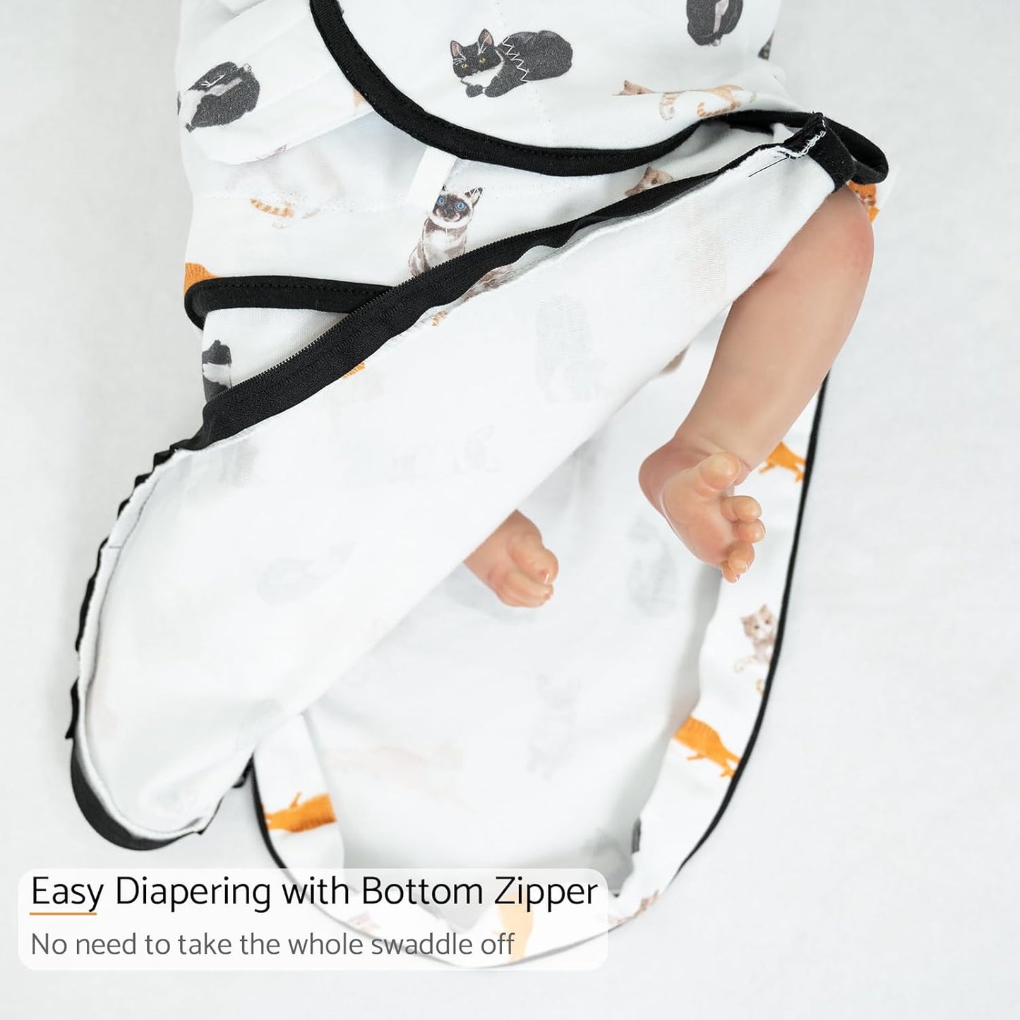 LollyBanks Baby Swaddles, 100% Organic Cotton Swaddle for Newborns Boys and Girls, 3-6 Months Swaddle Sacks with Easy Change Zipper, Newborn Swaddles Baby Registry (Cat Print)