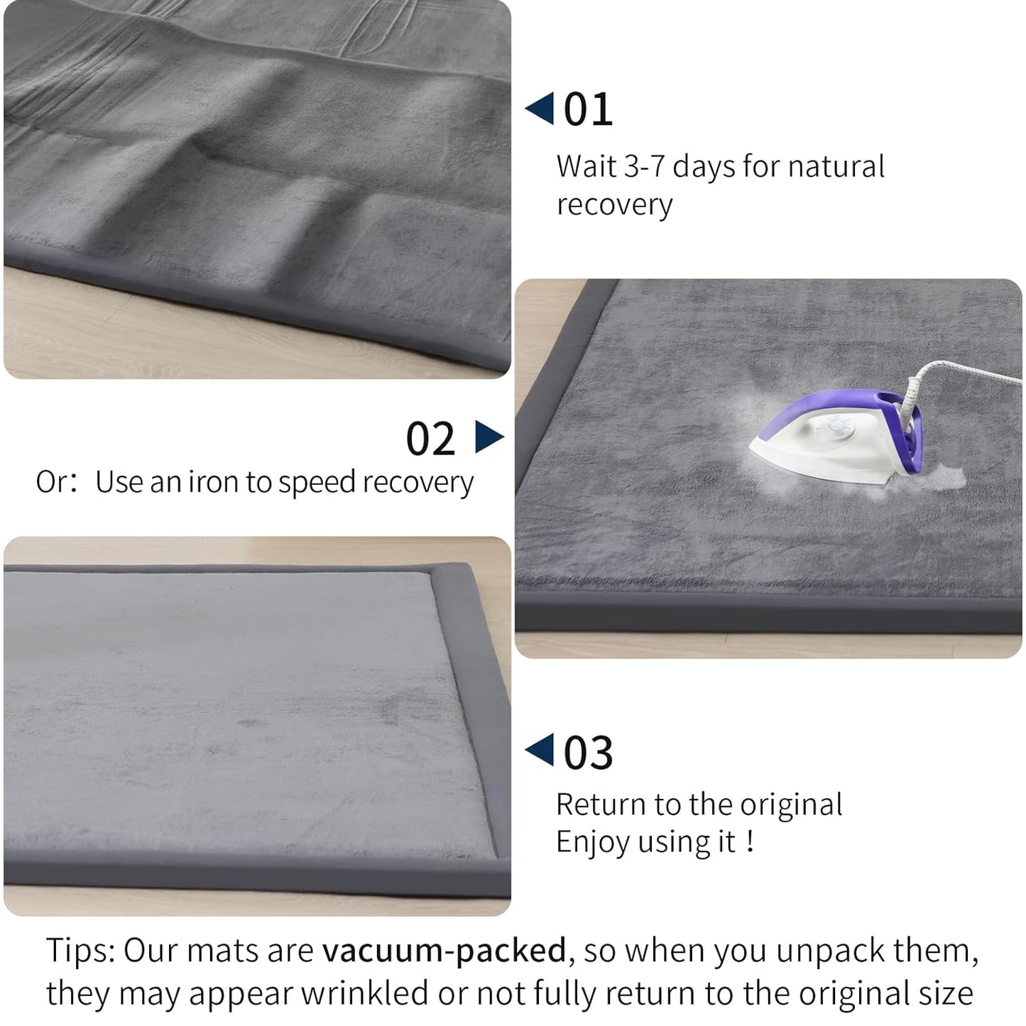 ACOMOPACK Baby Play Mat for Floor 1.3" Thick Memory Foam Play Mat 59"×71" Tummy Time Crawling with Non-Slip Bottom for Living Room,Nursery,Soft Velvet Playpen Mats for Kids,Infants(Dark Grey)