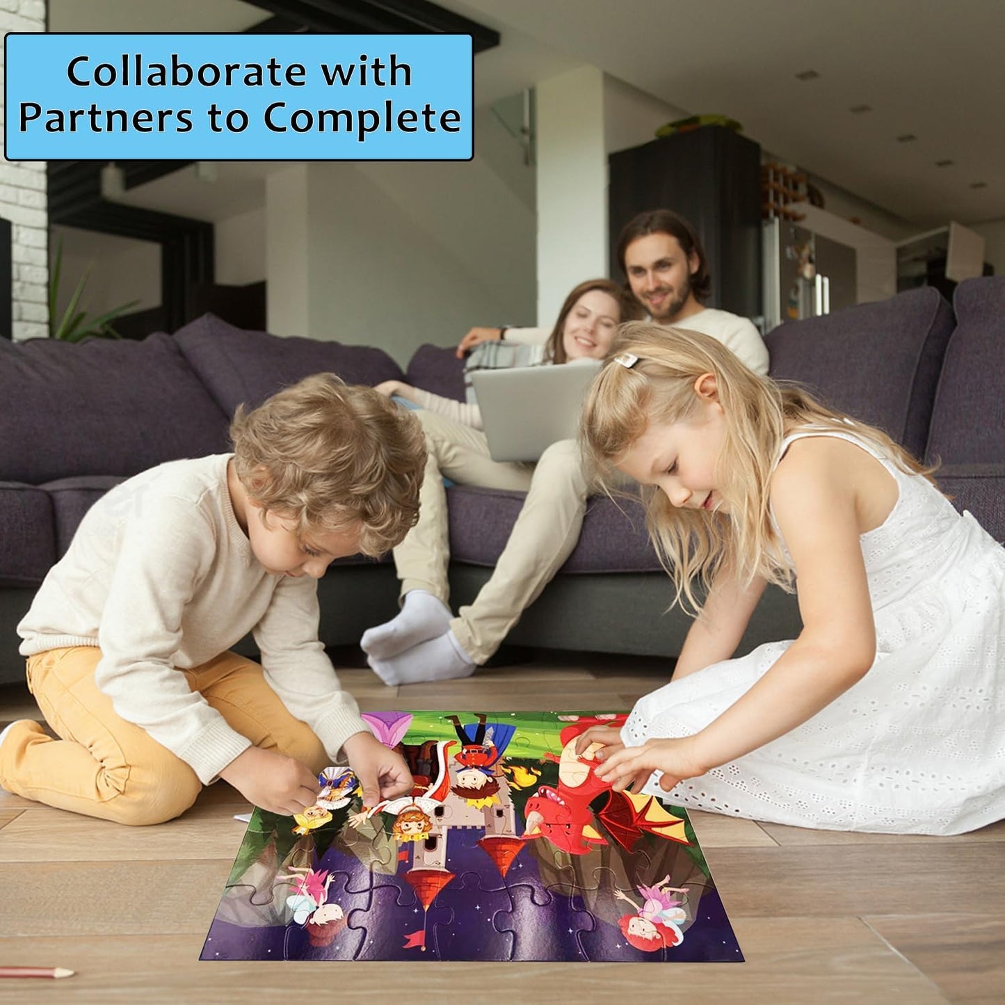 Jumbo Fairy Tales Floor Puzzle for Kids, Large Jigsaw Puzzles 35 Piece for Kids Ages 3-5,Preschool Learning & Education Toys, Gifts for 4-8 Year Old Boys and Girls (Kingdom Story)